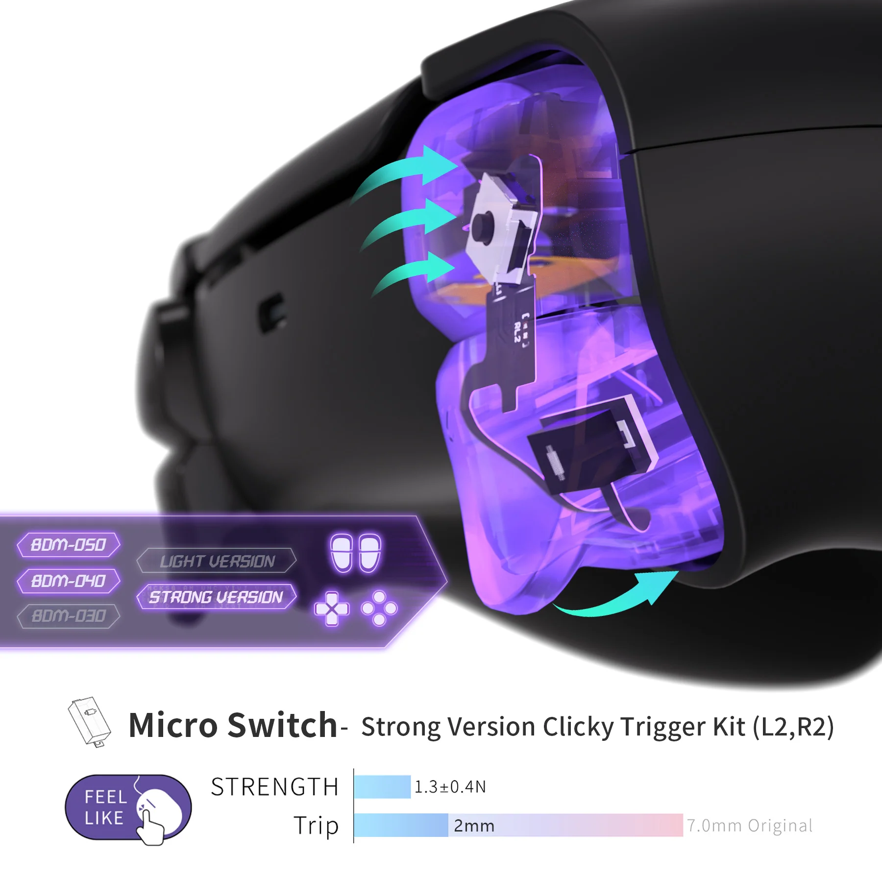 eXtremeRate Whole Set - Strong Version Clicky Kit V2 for PS5 Controller BDM-040/050/060 Shoulder Face Buttons, Micro Switch L2R2 Clicky Hair Trigger Kit and Tactile L1R1 Face Buttons Mouse Click for PS5 Controller - Image 7