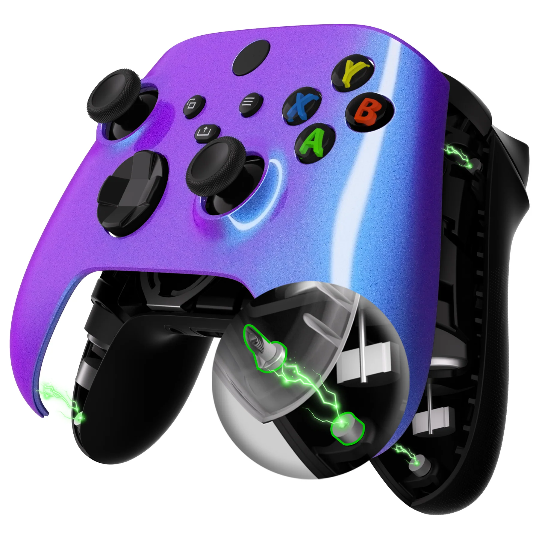 eXtremeRate FaceMag Magnetic Replacement Front Housing Shell with Accent Rings for Xbox Series X/S Controller & Xbox Core Controller Model 1914 - Chameleon Purple Blue