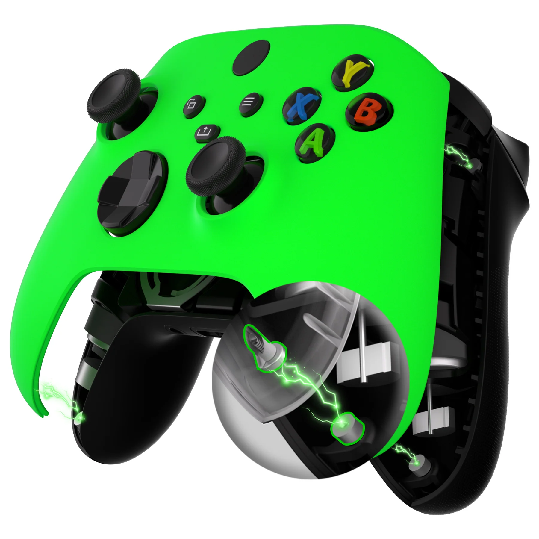 eXtremeRate FaceMag Magnetic Replacement Front Housing Shell with Accent Rings for Xbox Series X/S Controller & Xbox Core Controller Model 1914 - Neon Green