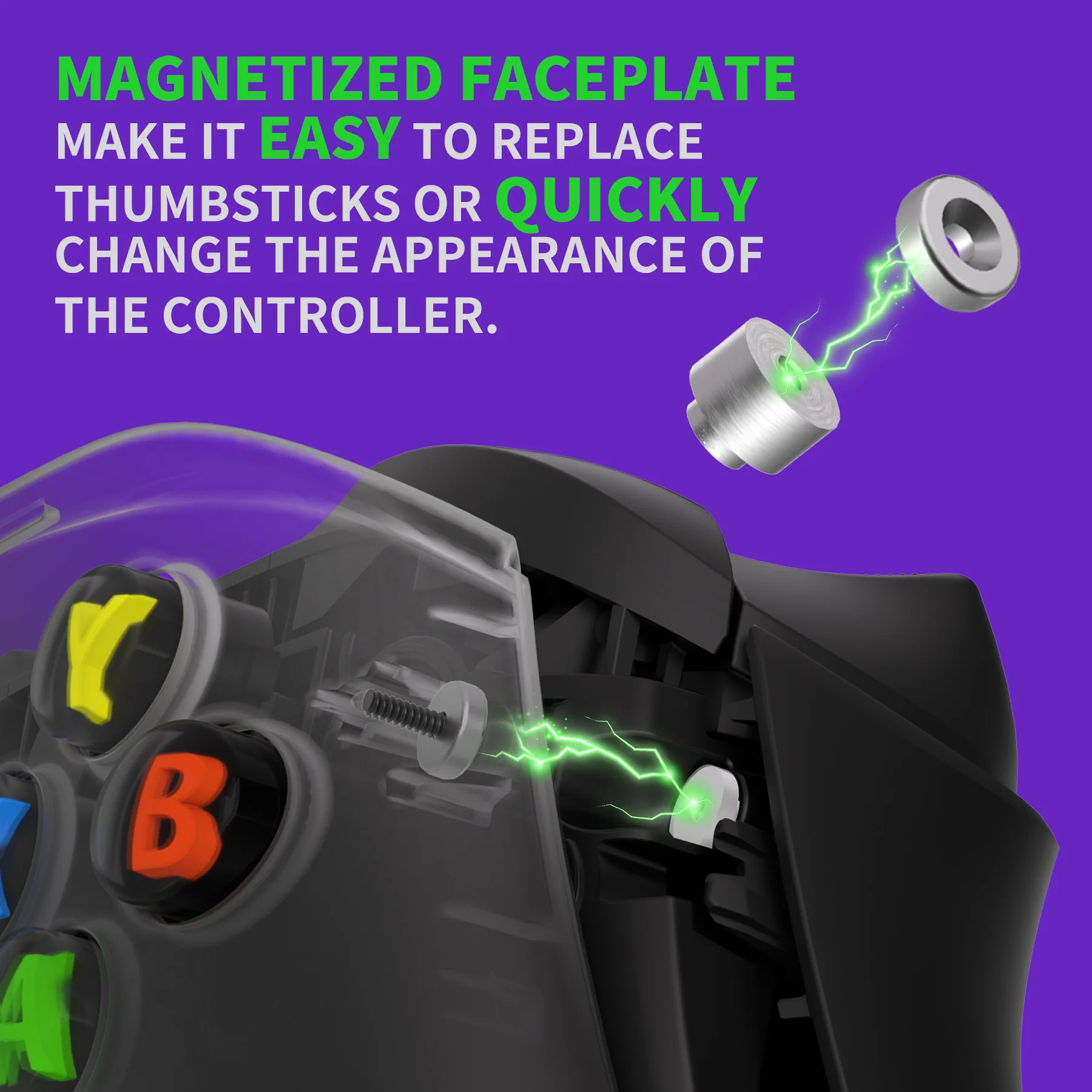 eXtremeRate FaceMag Magnetic Replacement Front Housing Shell with Accent Rings for Xbox Series X/S Controller & Xbox Core Controller Model 1914 - Neon Green - Image 4