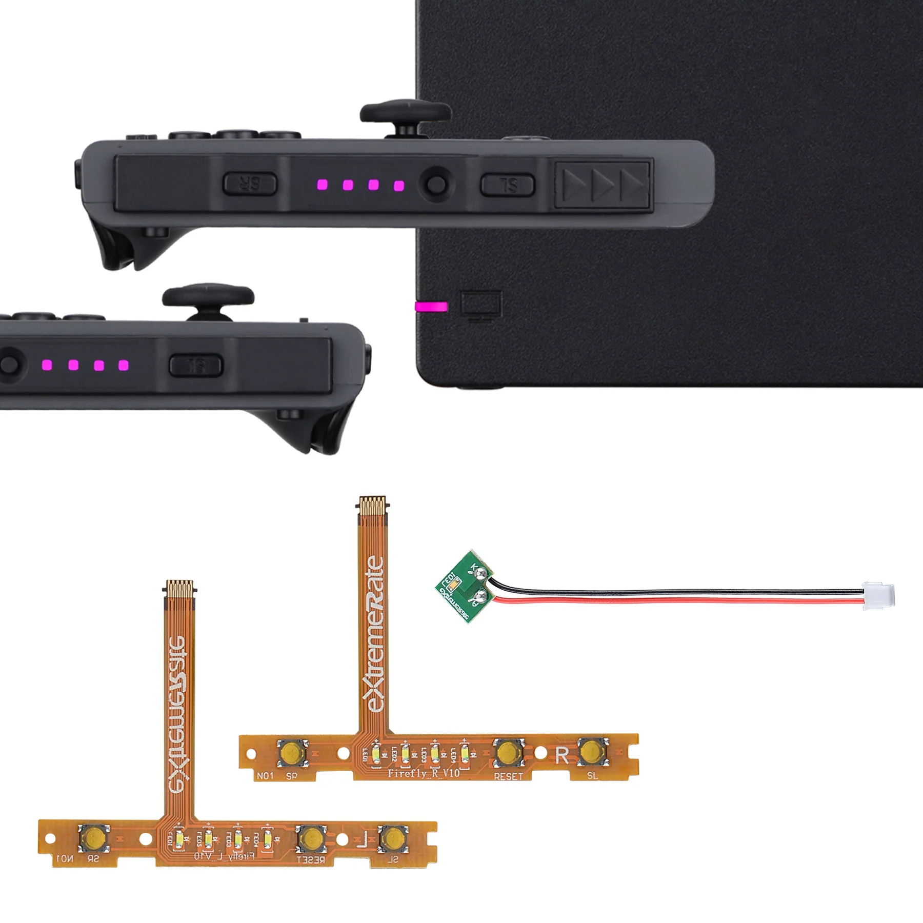 eXtremeRate Firefly LED Tuning Kit for Joycons Dock of NS Switch - Pink