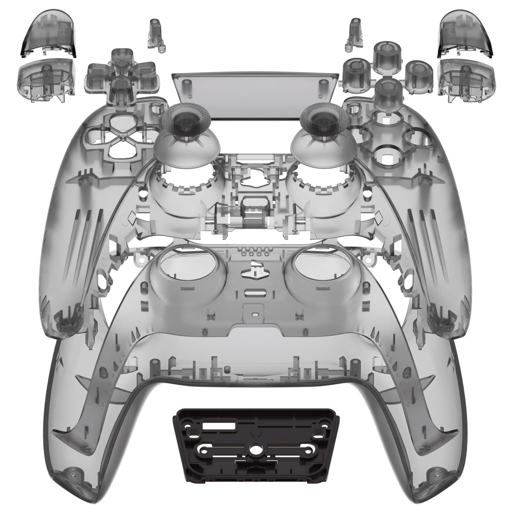 eXtremeRate Replacement Full Set Shells with Buttons Compatible with PS5 Controller BDM-010/020 - Clear Black