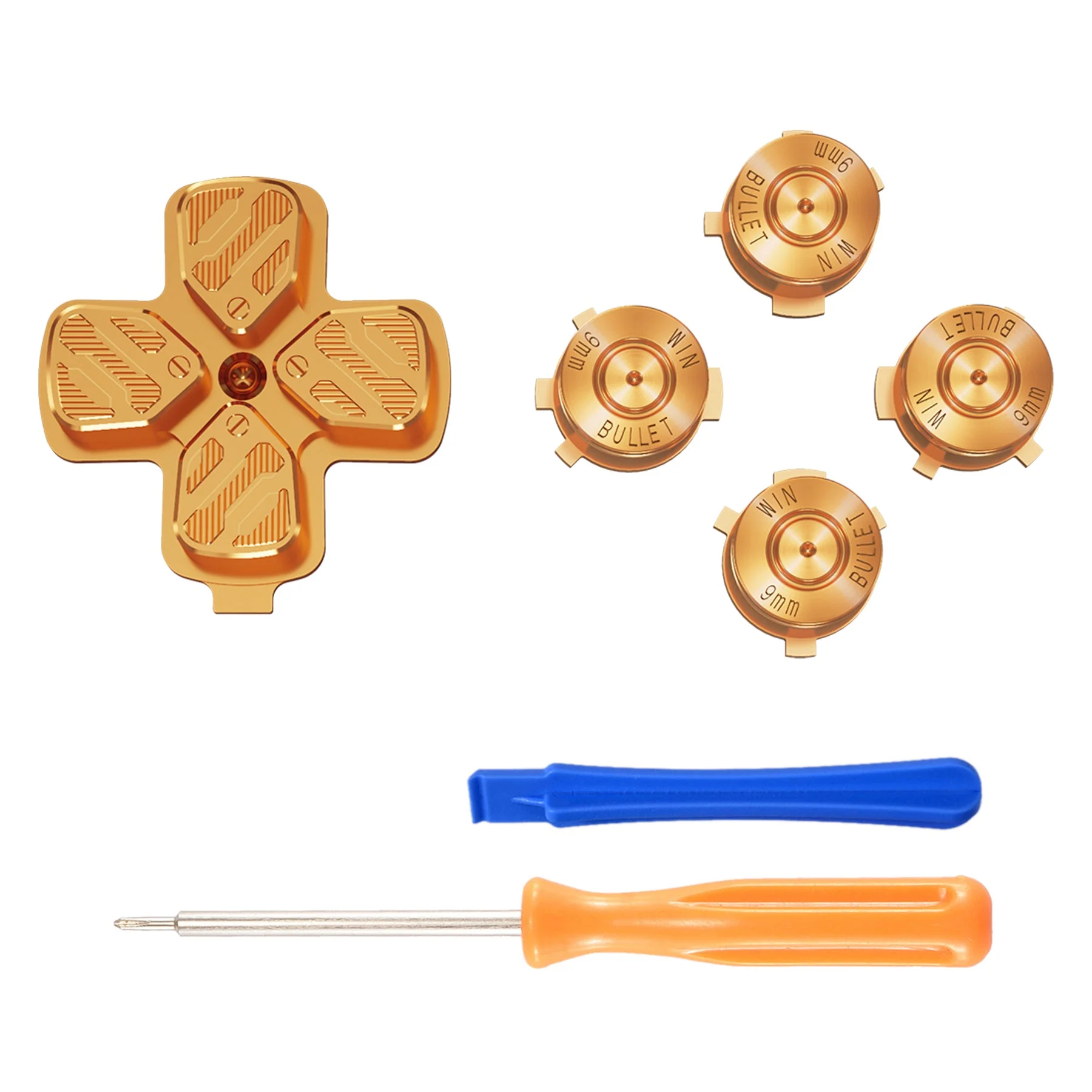 eXtremeRate Replacement Aluminum Metal Dpad ABXY Buttons for PS5 Controller - Gold - Image 2