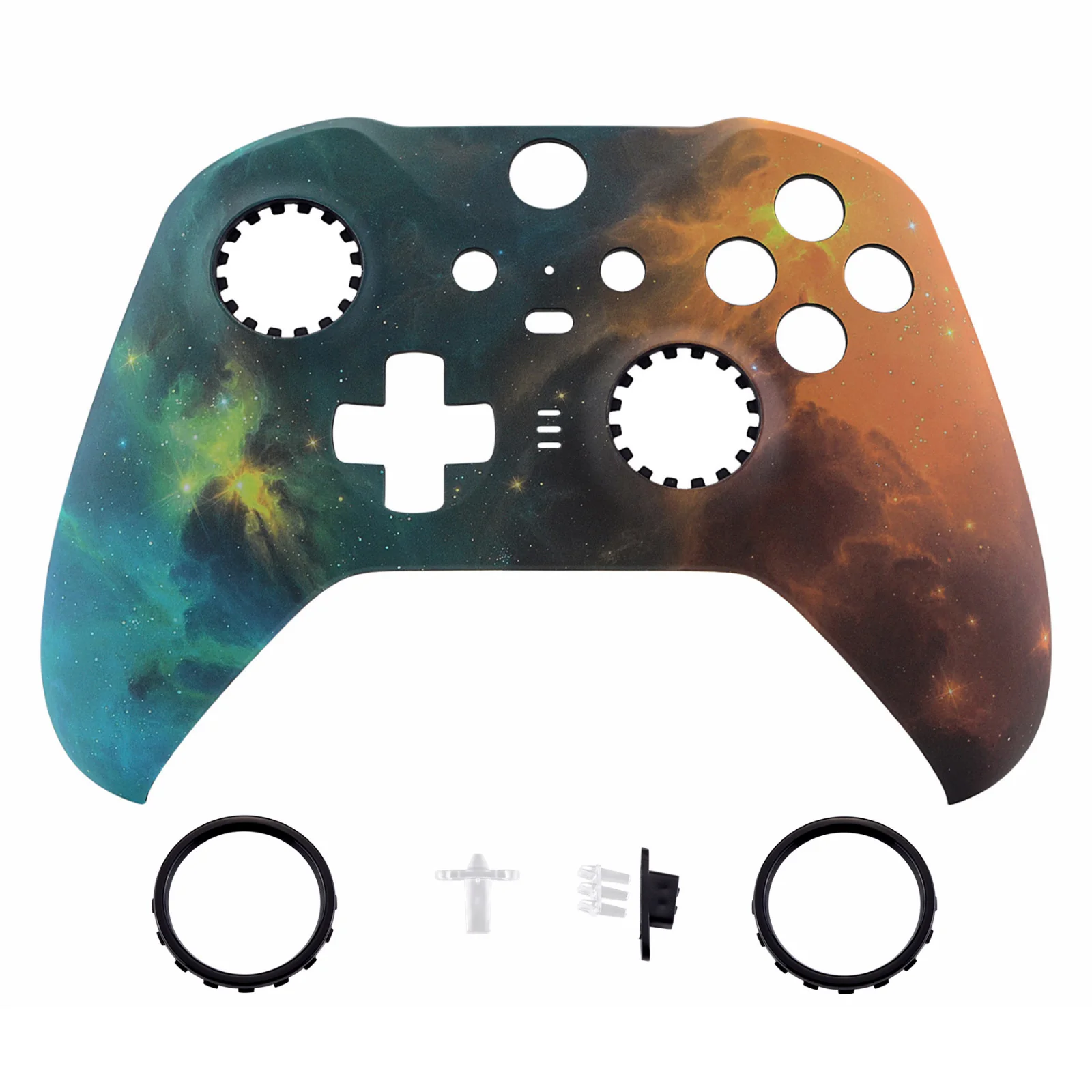 eXtremeRate Replacement Front Housing Shell Case with Accent Rings for Xbox One Elite Series 2 & Elite 2 Core Controller (Model 1797) - Gold Star Universe