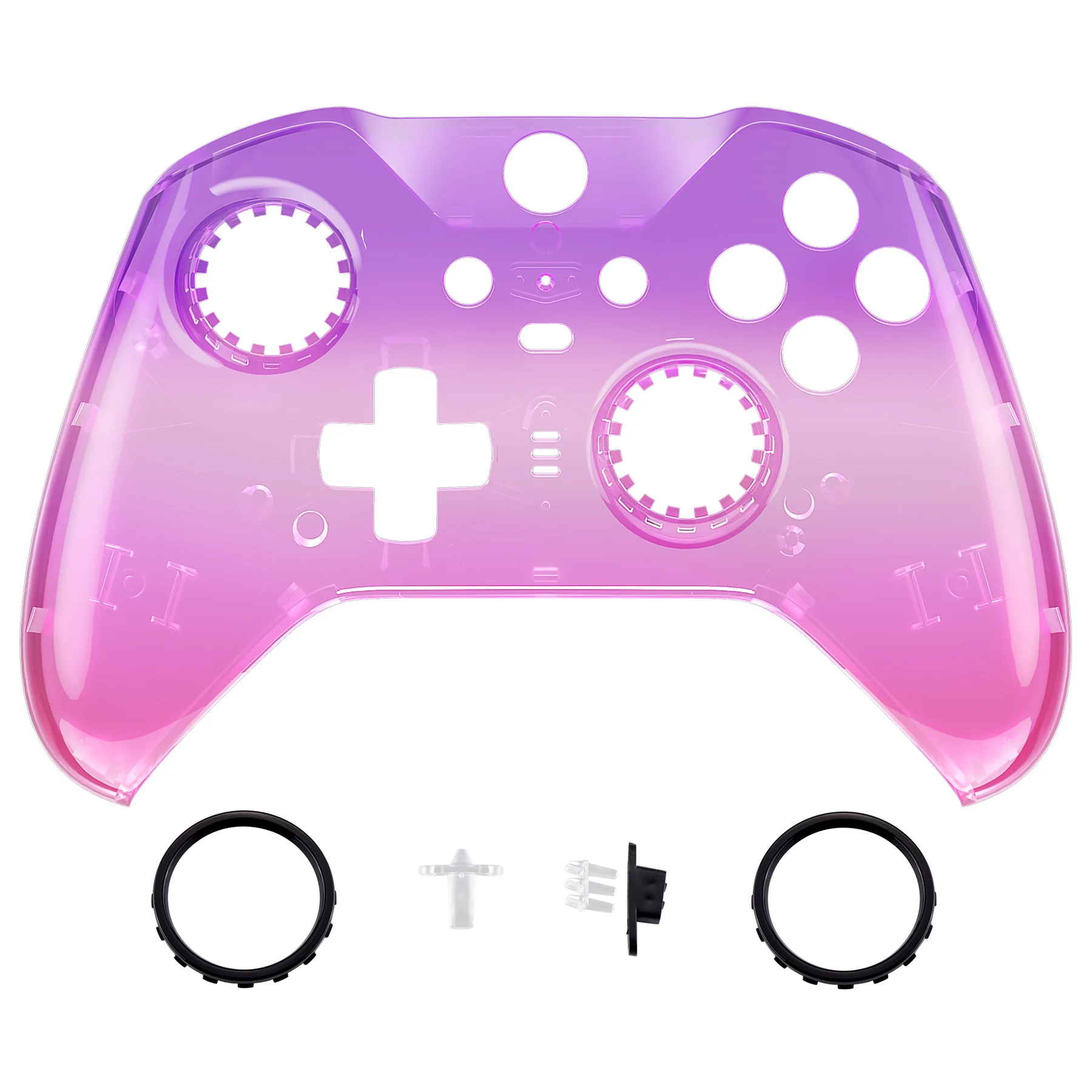 eXtremeRate Replacement Front Housing Shell Case with Accent Rings for Xbox One Elite Series 2 & Elite 2 Core Controller (Model 1797) - Gradient Translucent Purple Rose Red Glossy