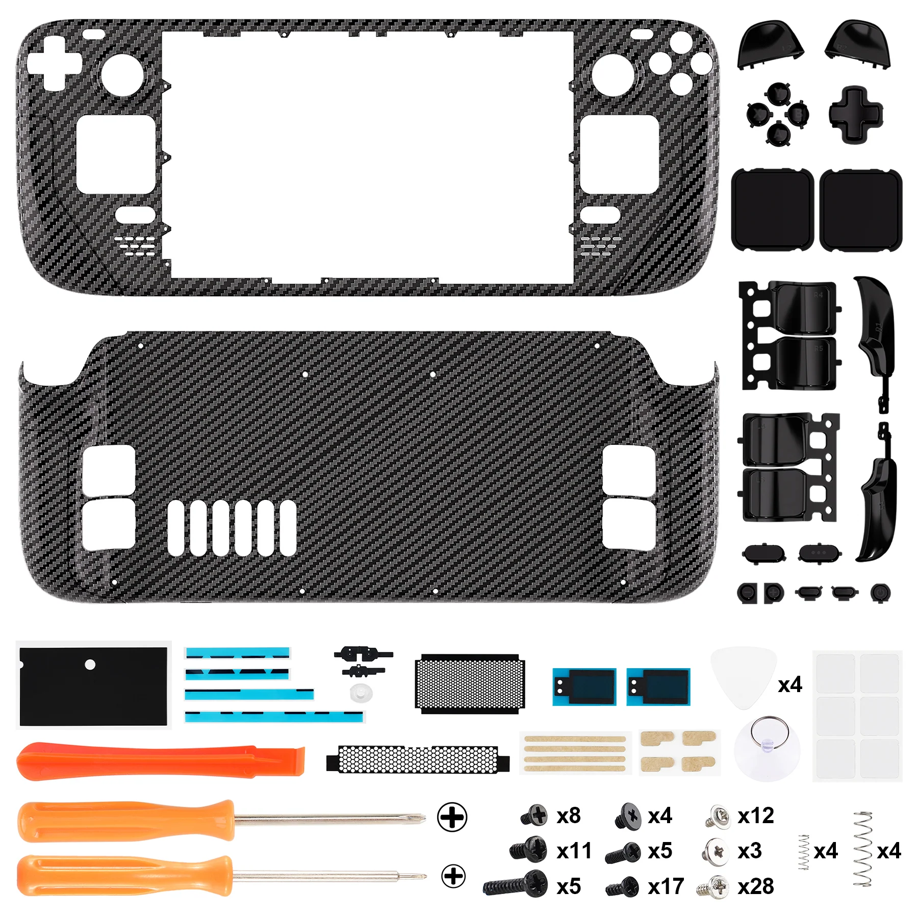 eXtremeRate Custom Full Set Shell with Buttons for Steam Deck LCD - Graphite Carbon Fiber Pattern - Image 4