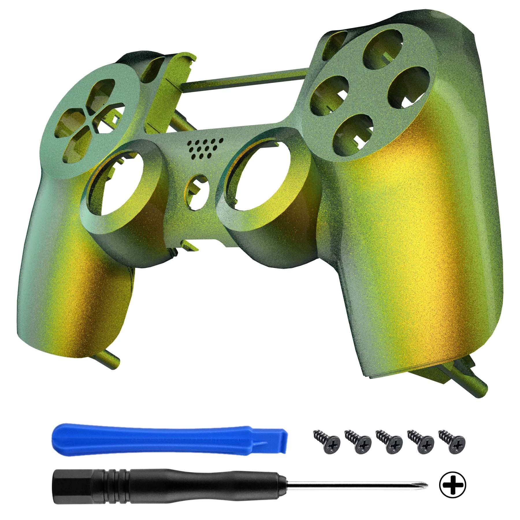 eXtremeRate Replacement Front Housing Shell for PS4 Slim Pro Controller Controller (CUH-ZCT2 JDM-040/050/055) - Chameleon Gold Green Glossy