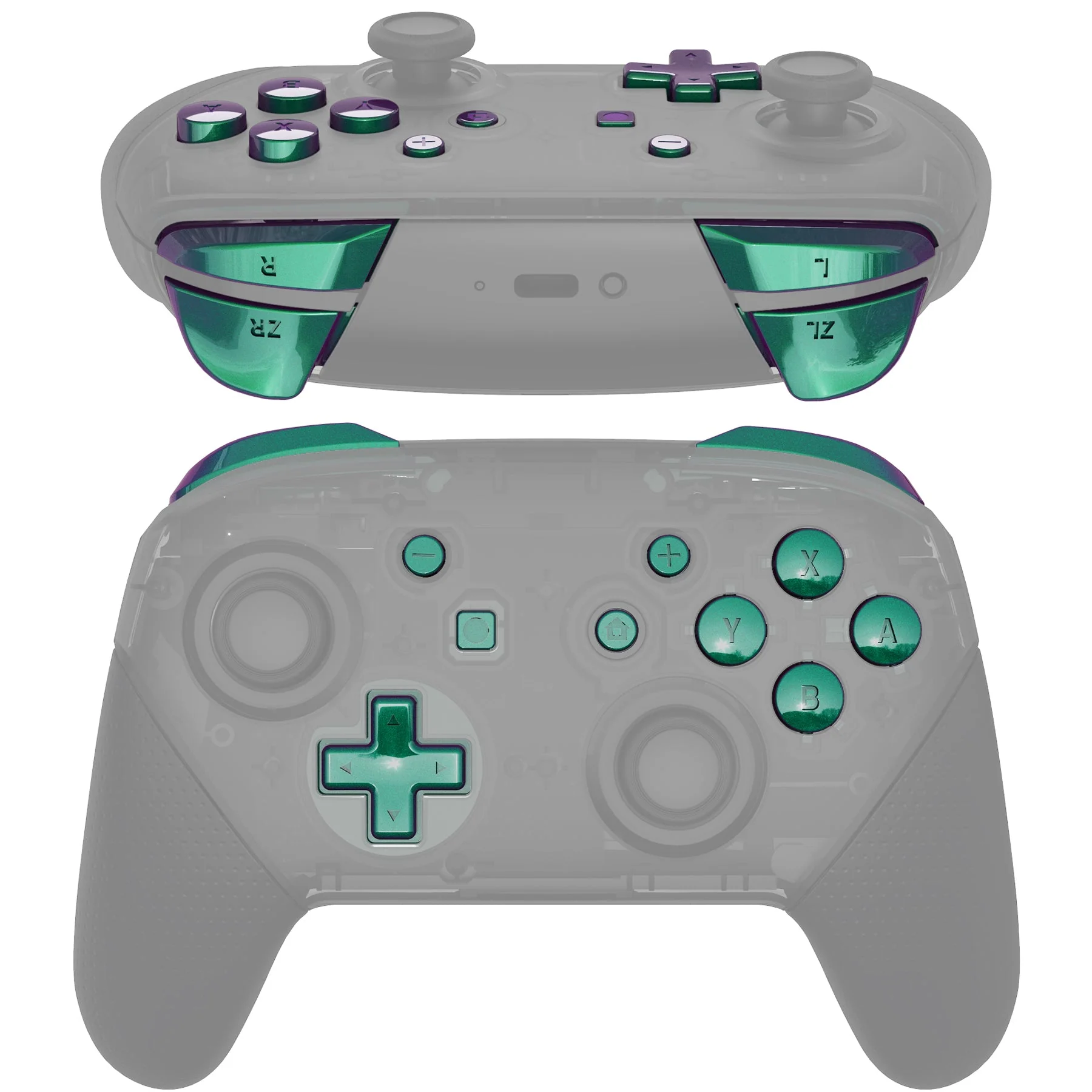 eXtremeRate DIY Replacement Full Set Buttons for Nintendo Switch Pro Controller - Chameleon Green Purple