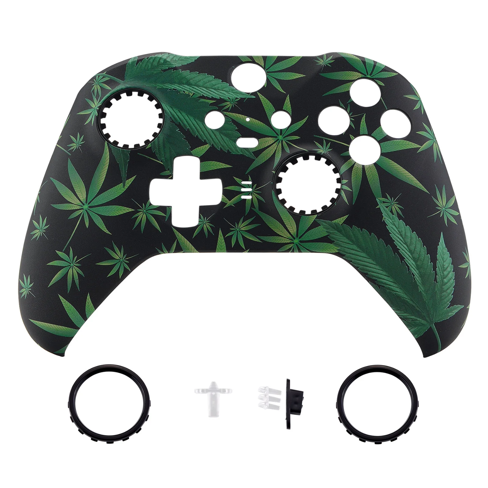 eXtremeRate Replacement Front Housing Shell Case with Accent Rings for Xbox One Elite Series 2 & Elite 2 Core Controller (Model 1797) - Green Weeds