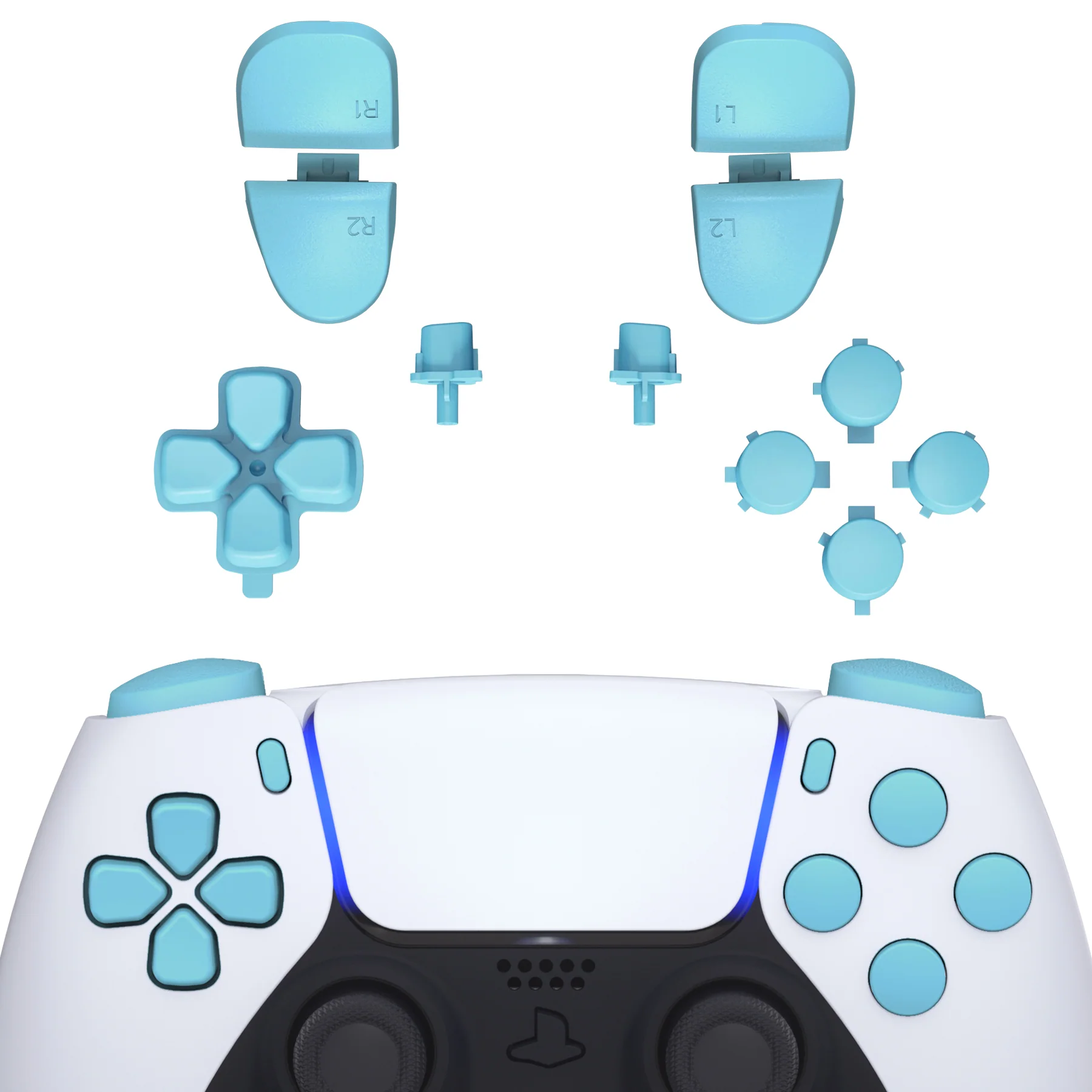 eXtremeRate Replacement Full Set Buttons Compatible with PS5 Controller BDM-030/040/050/060 - Heaven Blue