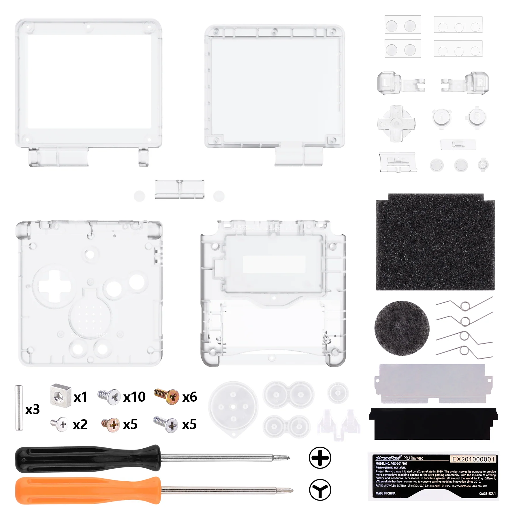 eXtremeRate IPS Ready Upgraded Replacement Full Set Shells with Buttons for Gameboy Advance SP GBA SP, Compatible with Both IPS & Standard LCD - Transparent Clear - Image 2