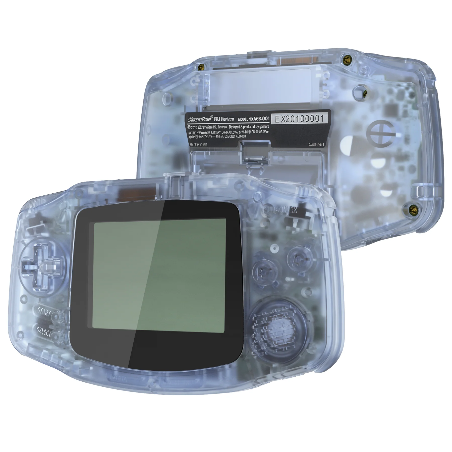 eXtremeRate IPS Ready Upgraded GBA Replacement Full Set Shells with Buttons for Gameboy Advance, Compatible with Both IPS & Standard LCD - Clear Glacier Blue - Black Screen Lens