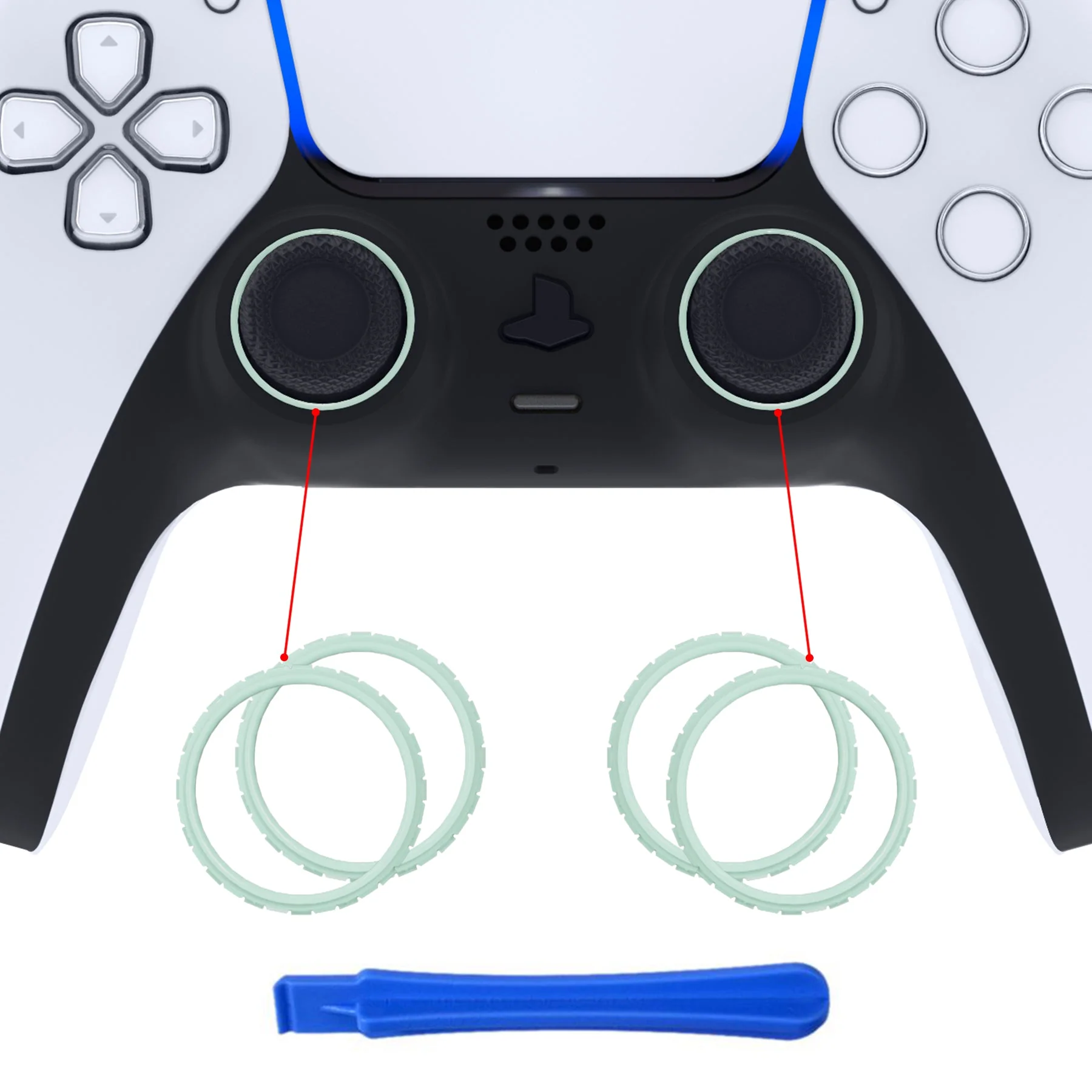 eXtremeRate Custom Replacement Accent Rings for PS5 Controller - Light Cyan