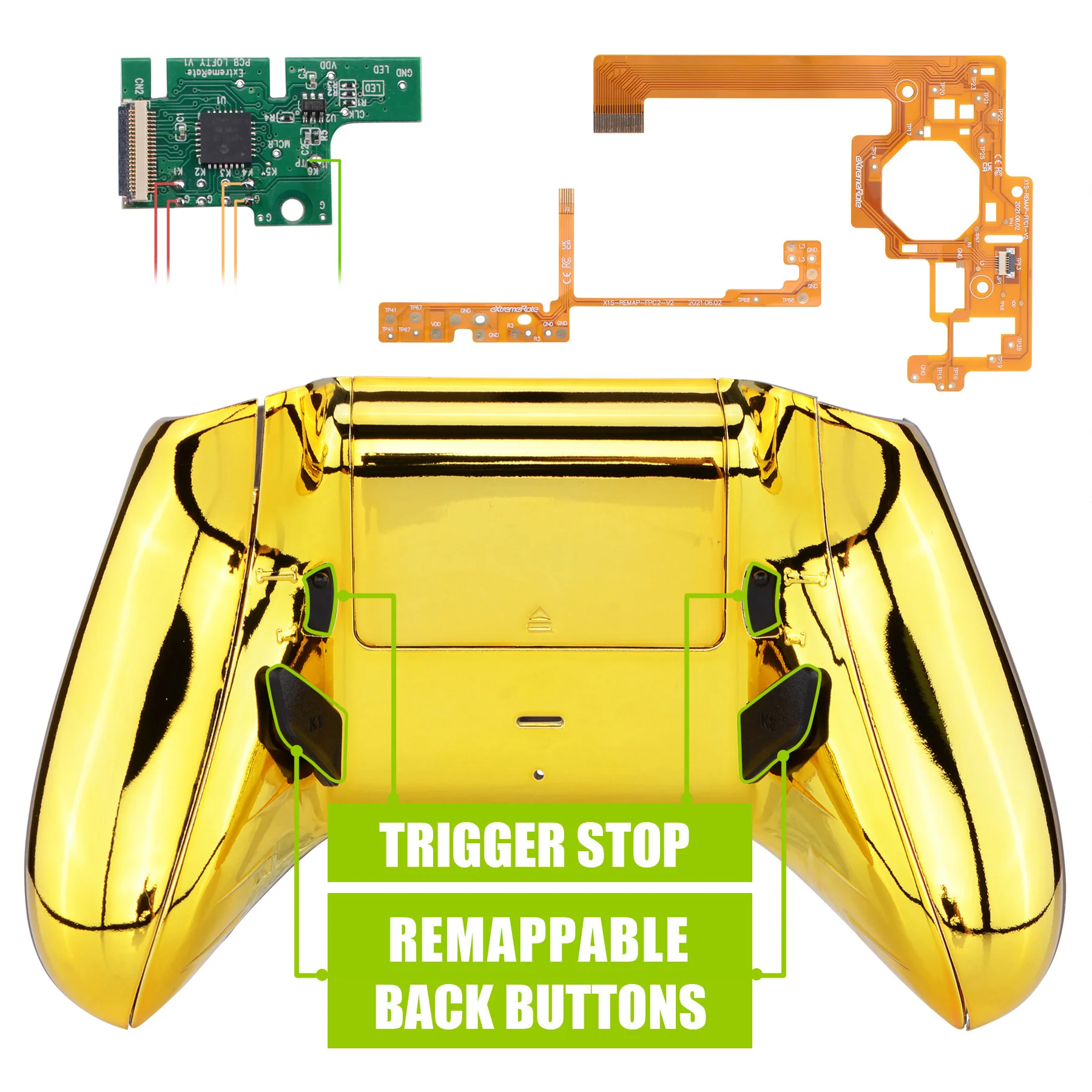eXtremeRate Lofty Remappable Remap & Trigger Stop Kit for Xbox One X & S Controller - Chrome Gold