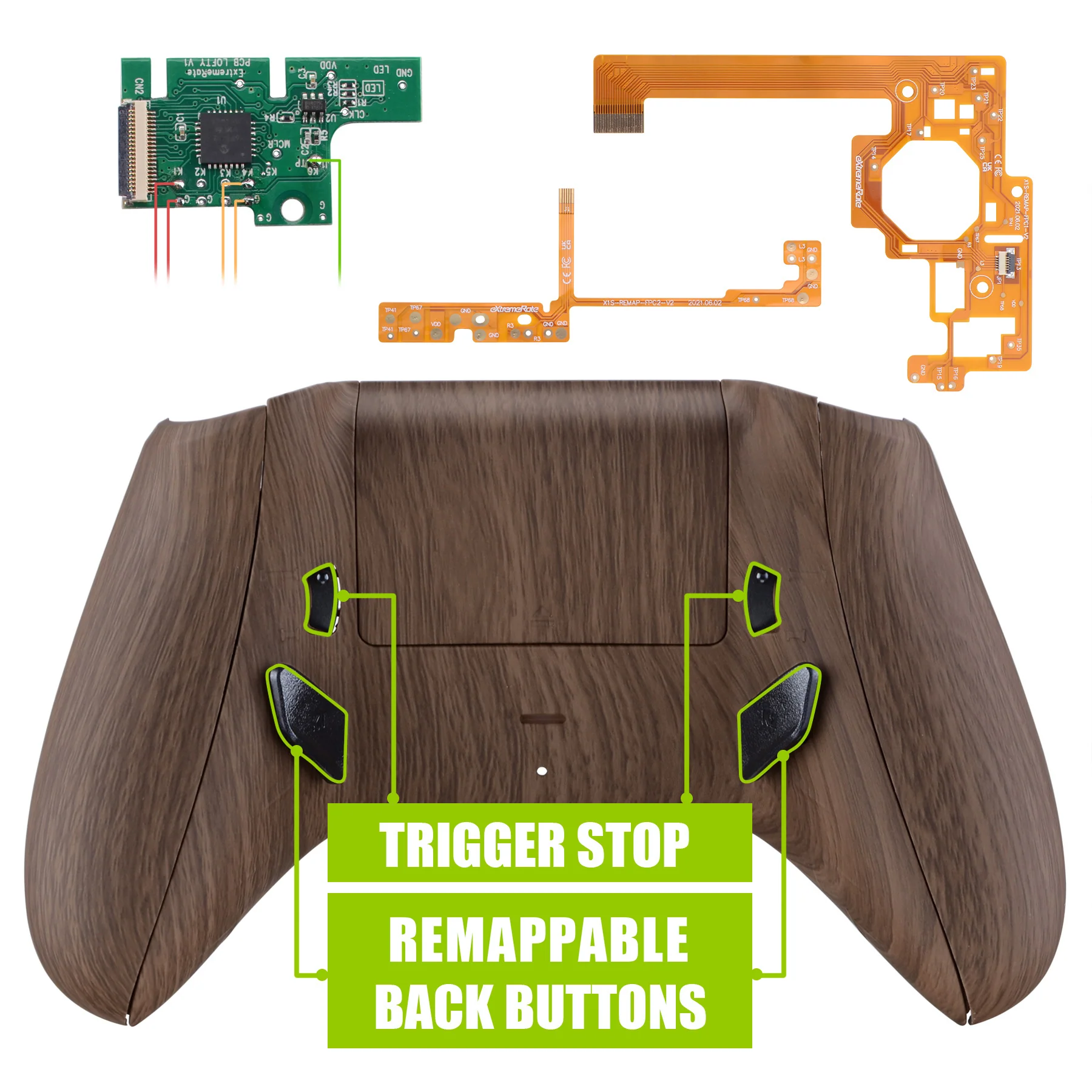 eXtremeRate Lofty Remappable Remap & Trigger Stop Kit for Xbox One X & S Controller - Wood Grain