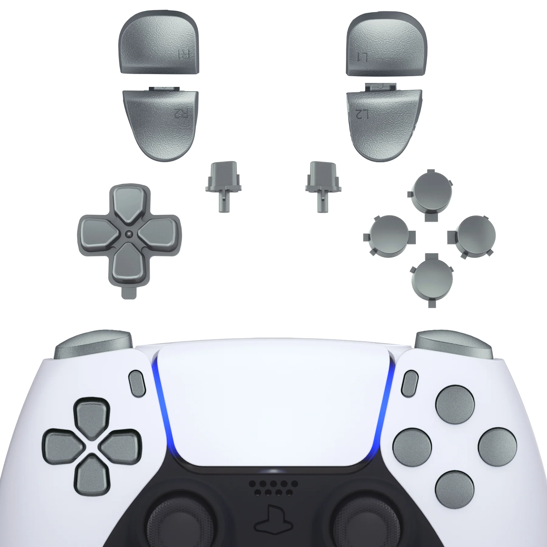 eXtremeRate Replacement Full Set Buttons Compatible with PS5 Controller BDM-030/040/050/060 - Metallic Steel Gray
