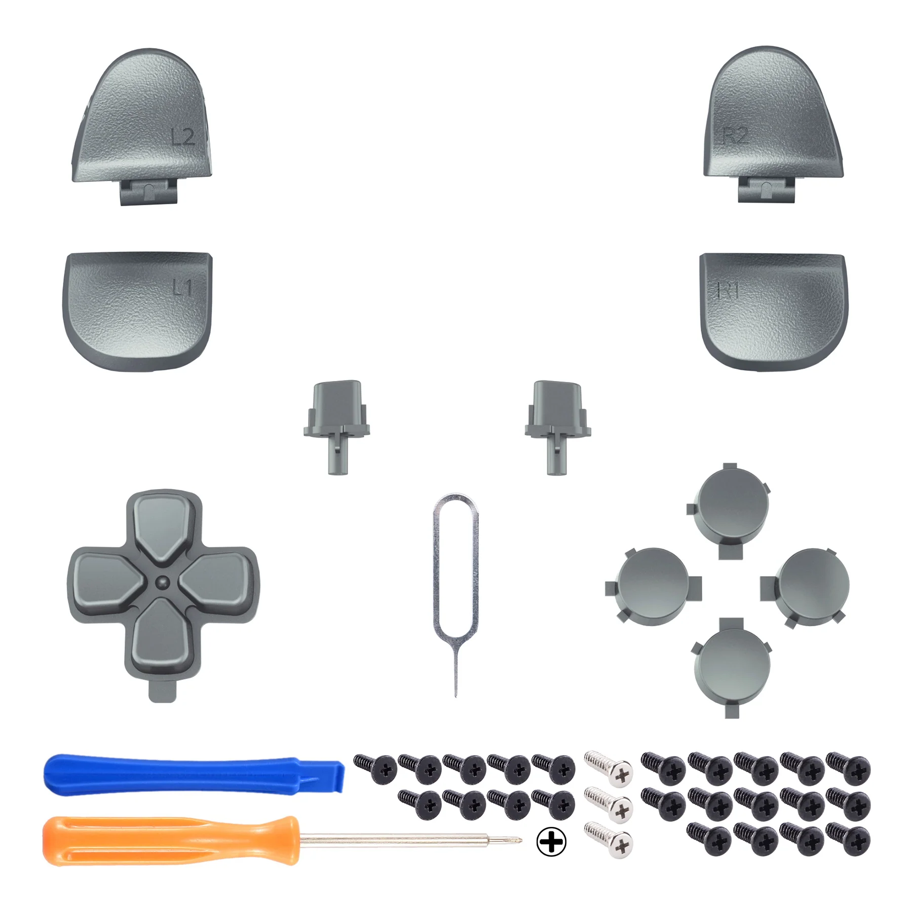 eXtremeRate Replacement Full Set Buttons Compatible with PS5 Controller BDM-030/040/050/060 - Metallic Steel Gray - Image 2