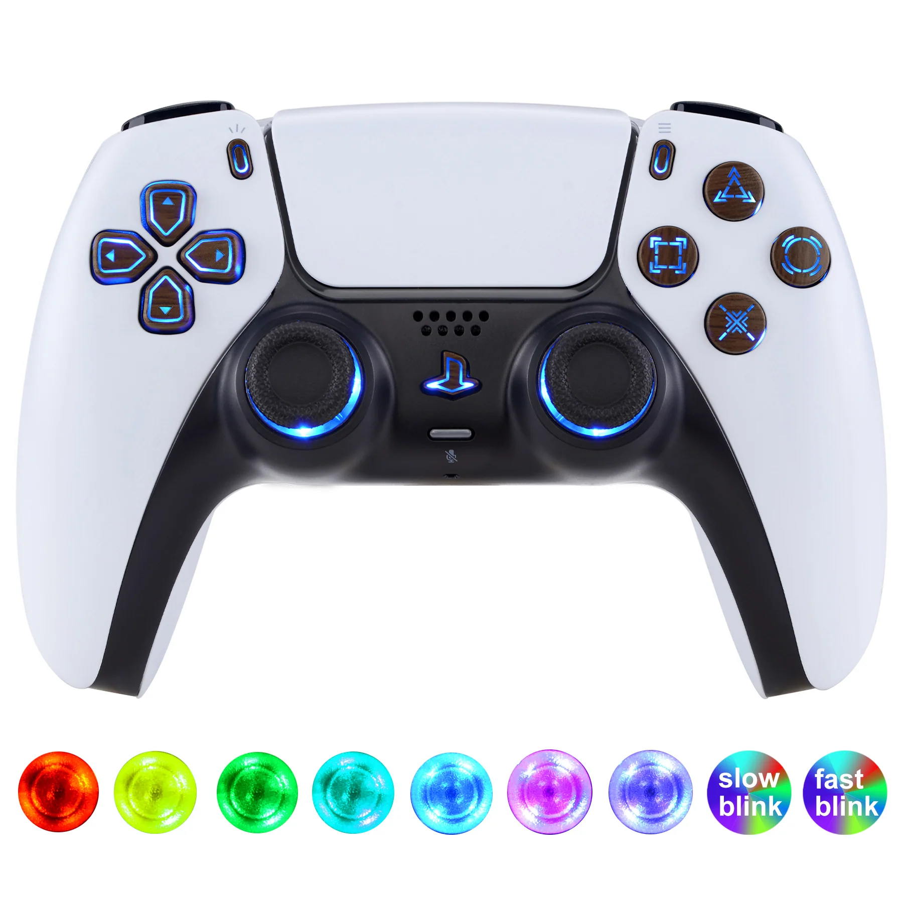 eXtremeRate Multi-Colors Luminated Buttons DTF V3 LED Kit for PS5 Controller BDM-030/040/050 - Wood Grain