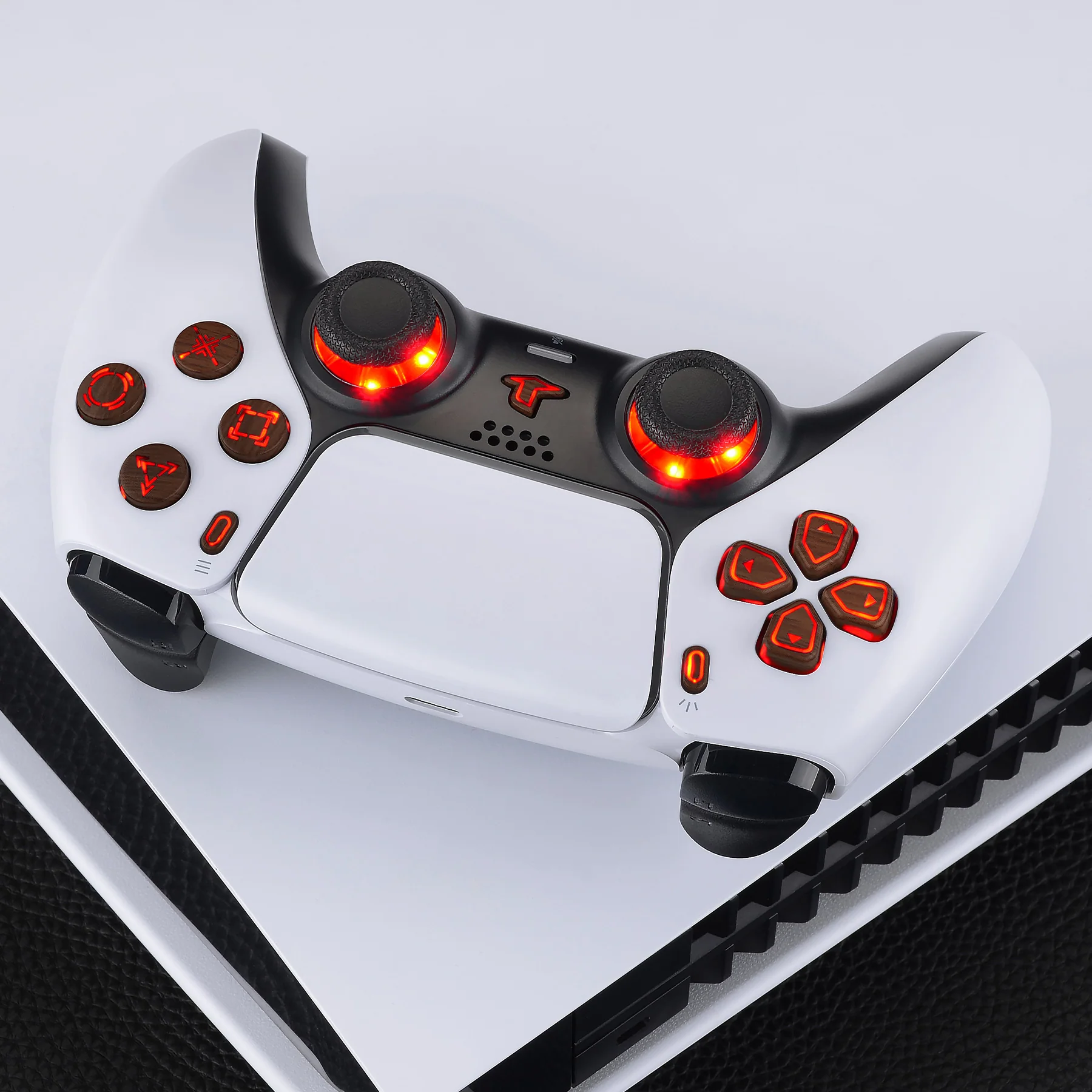 eXtremeRate Multi-Colors Luminated Buttons DTF V3 LED Kit for PS5 Controller BDM-030/040/050 - Wood Grain - Image 6
