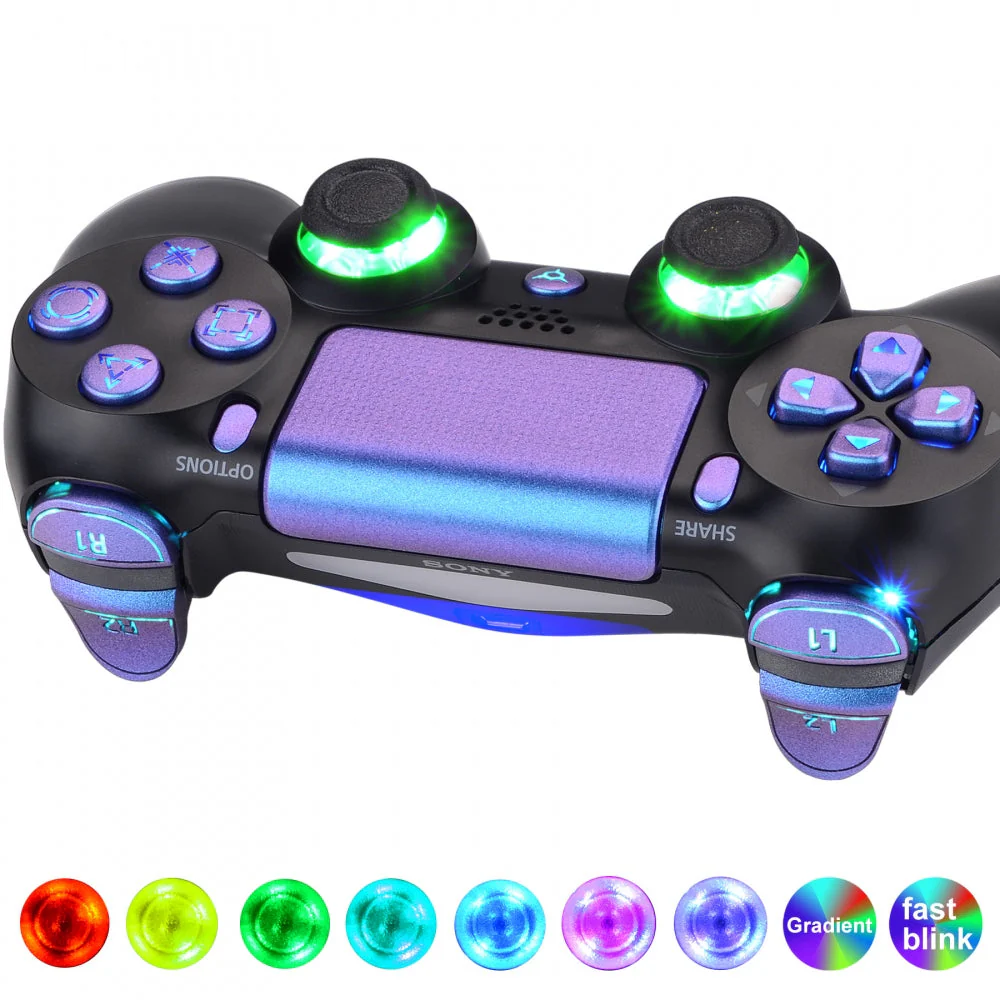 eXtremeRate Multi-Colors Luminated Buttons DTFS LED Kit for PS4 CUH-ZCT2 Controller - Chameleon Purple Blue