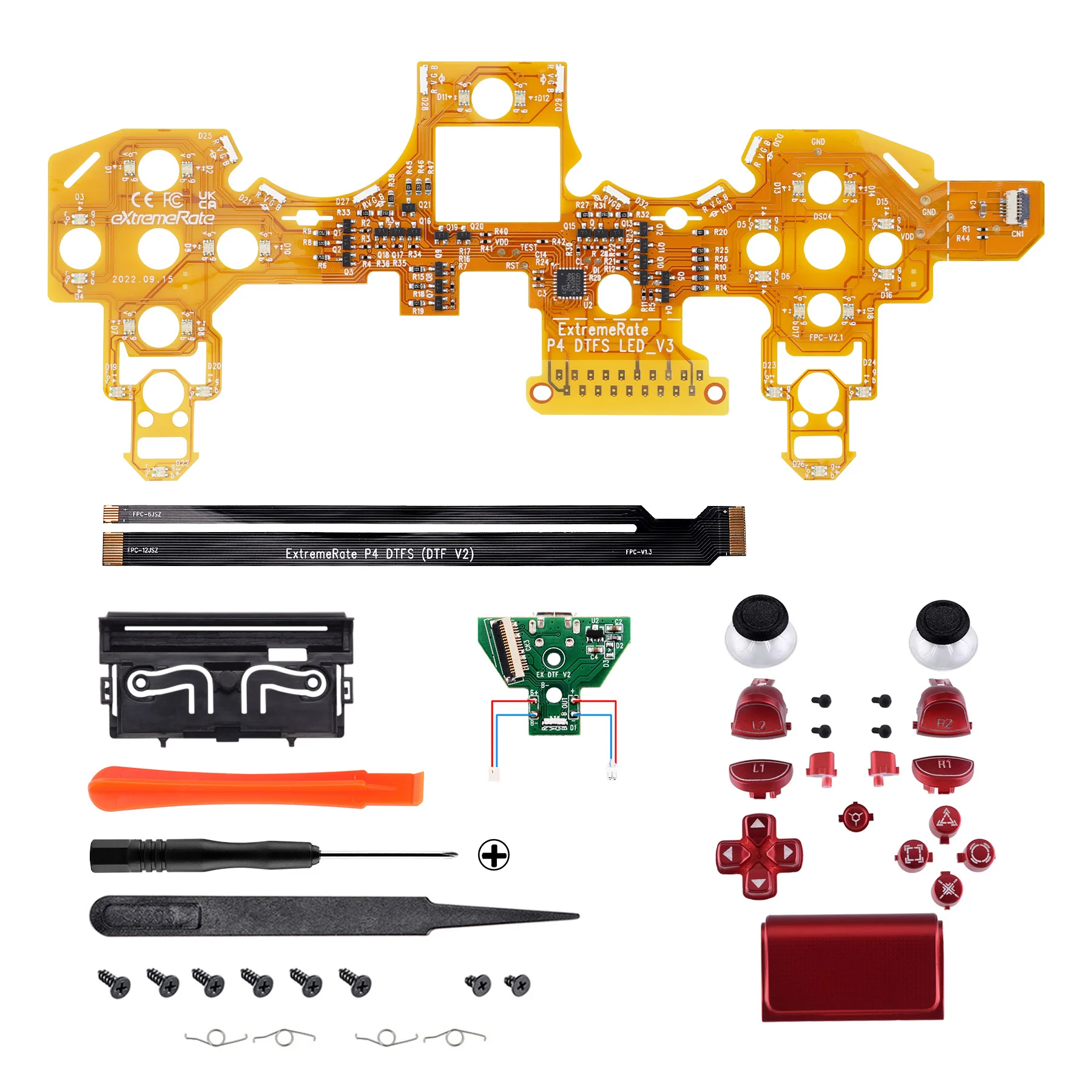 eXtremeRate Multi-Colors Luminated Buttons DTFS LED Kit for PS4 CUH-ZCT2 Controller - White - Image 5