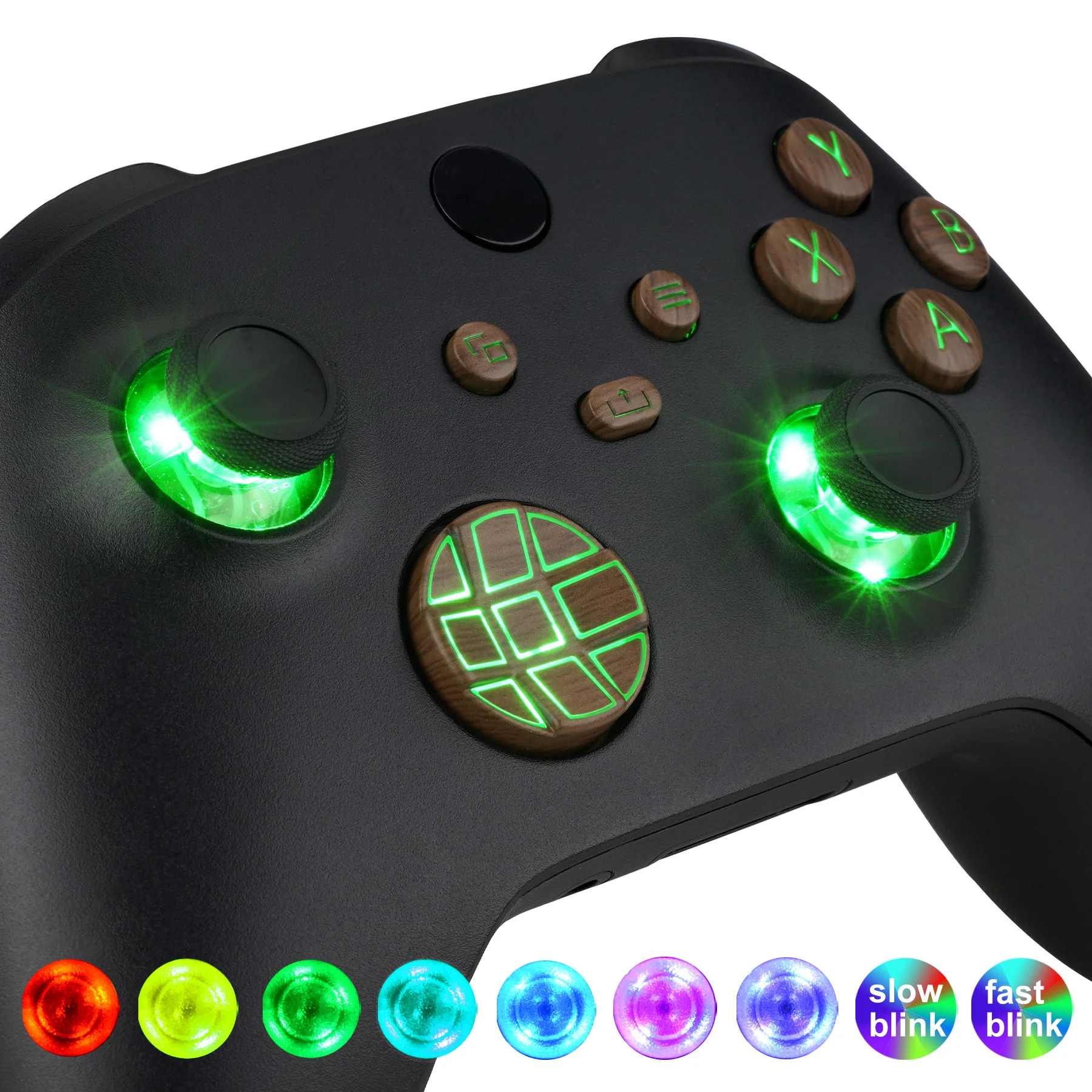 eXtremeRate Multi-Colors Luminated Buttons DTF LED Kit for Xbox Series X & S Controller - Wood Grain