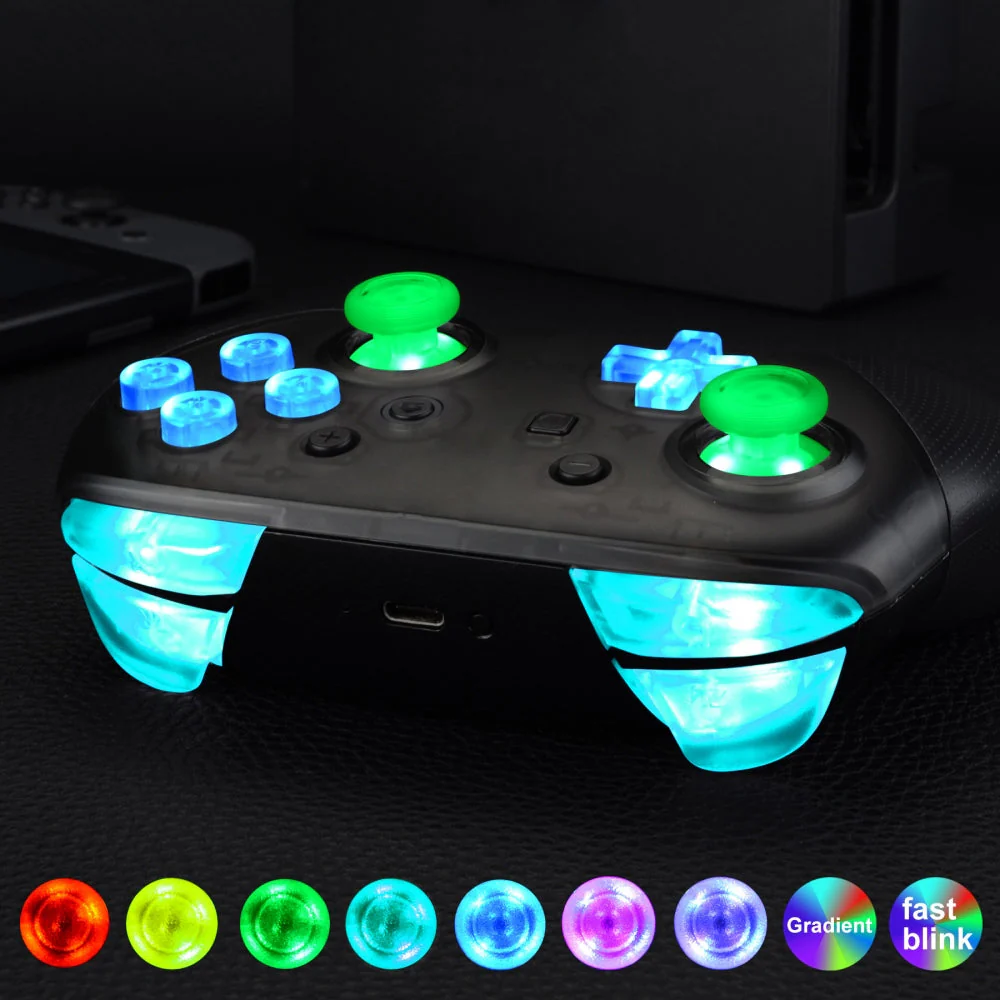 eXtremeRate Multi-Colors Luminated Button DTFS LED Kit for NS Switch Pro Controller - Clear