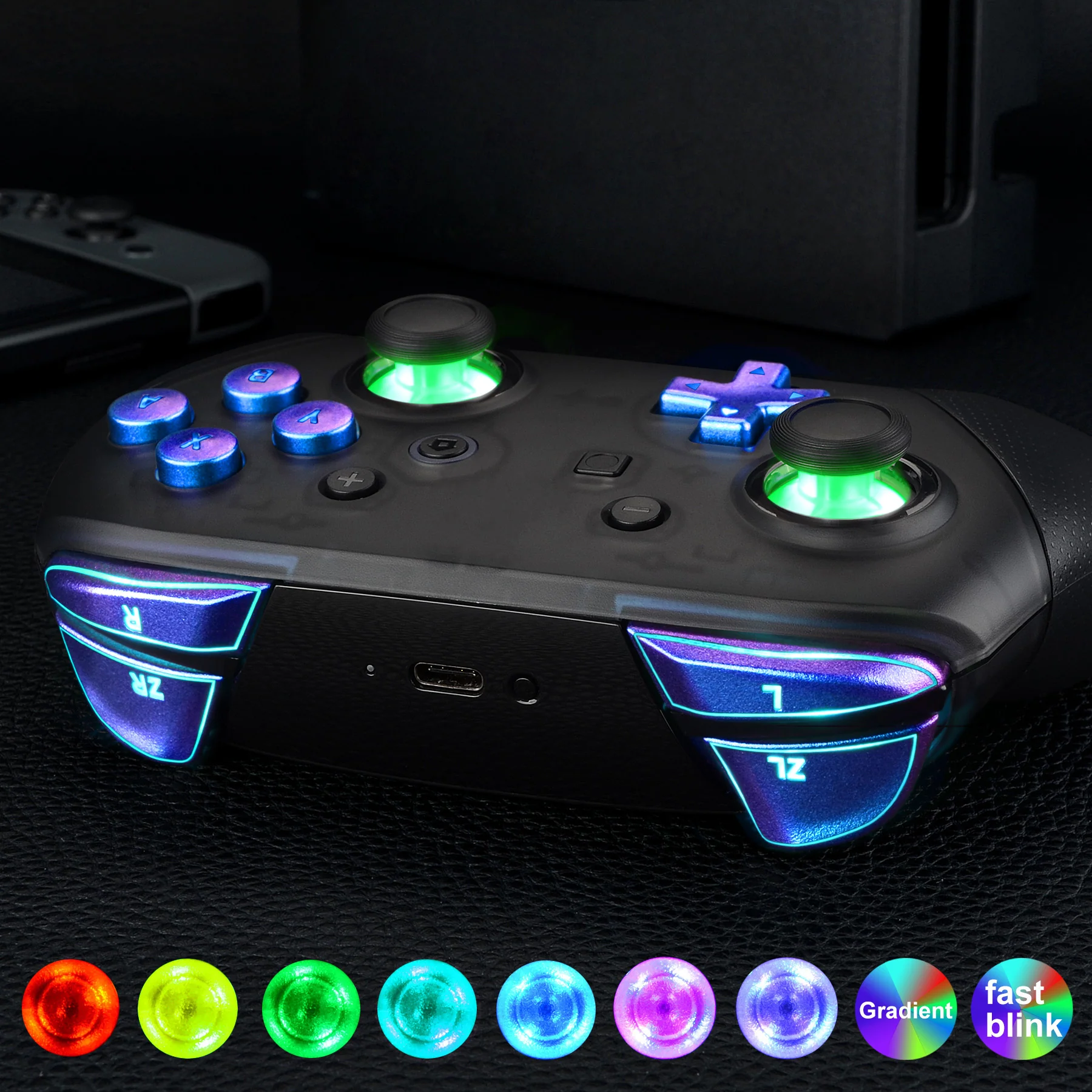 eXtremeRate Multi-Colors Luminated Button DTFS LED Kit for NS Switch Pro Controller - Chameleon Purple Blue