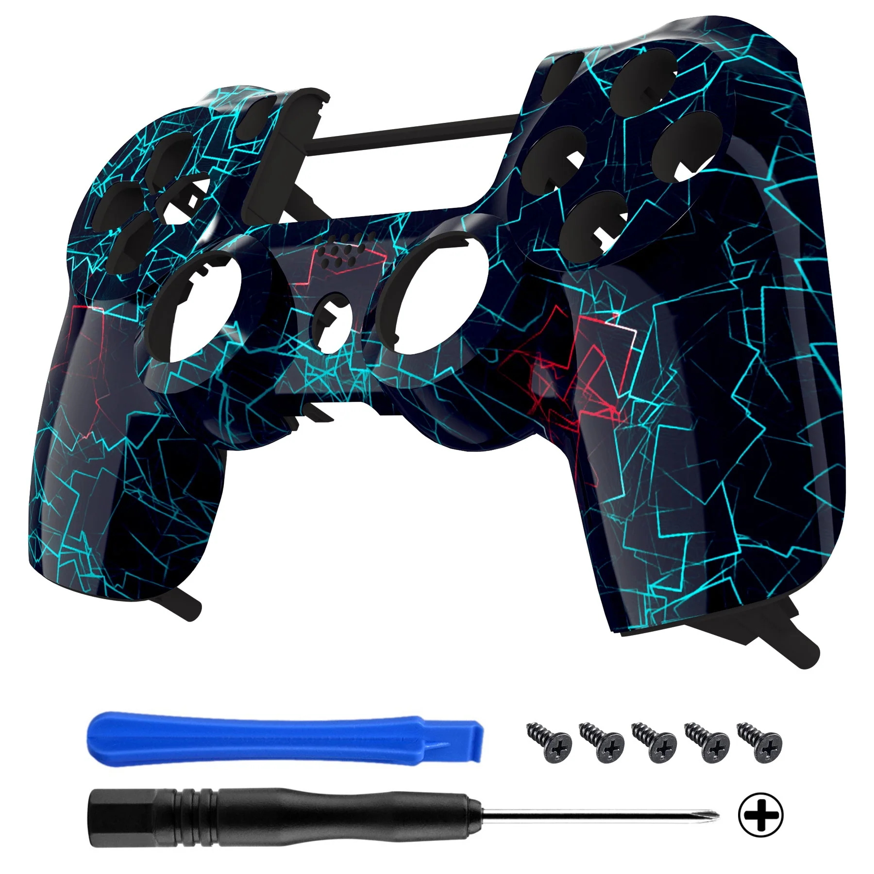 eXtremeRate Replacement Front Housing Shell for PS4 Slim Pro Controller Controller (CUH-ZCT2 JDM-040/050/055) - Neon Frame
