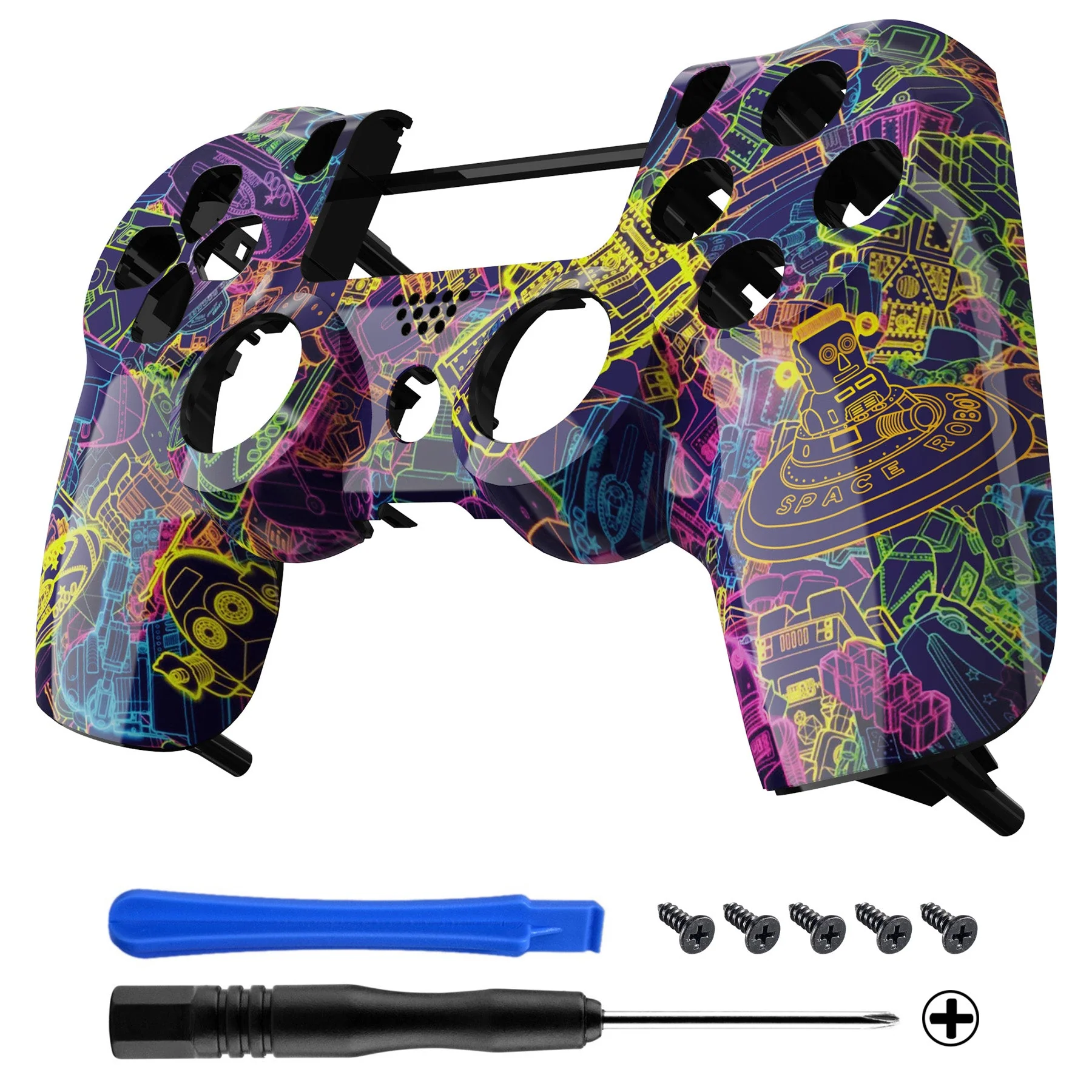eXtremeRate Replacement Front Housing Shell for PS4 Slim Pro Controller Controller (CUH-ZCT2 JDM-040/050/055) - Neon Novel