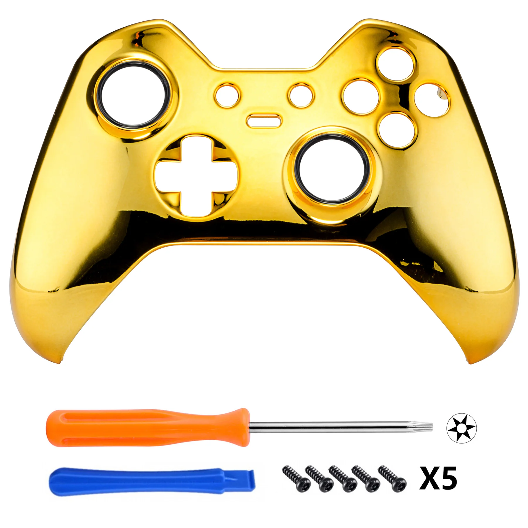 eXtremeRate Replacement Front Housing Shell for Xbox One Elite Controller (Model 1698) - Chrome Gold