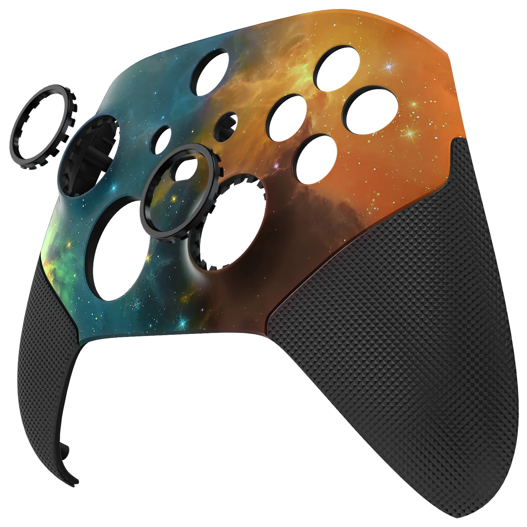 eXtremeRate ASR Version Performance Rubberized Grip Front Housing Shell with Accent Rings for Xbox Series X & S Controller - Orange Star Universe - Image 11