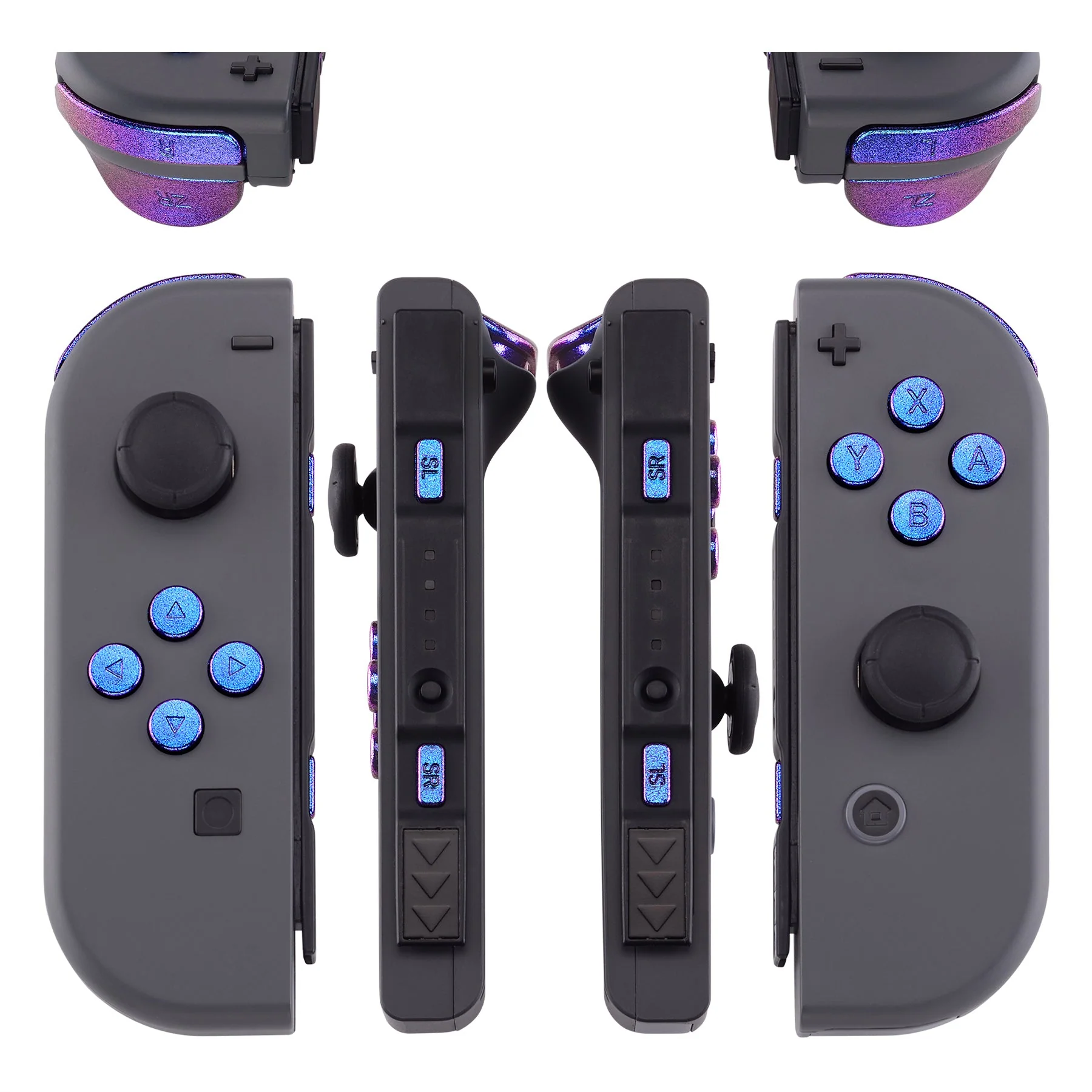 eXtremeRate Replacement Full Set Buttons for Joycon of NS Switch - Chameleon Purple Blue - Image 3