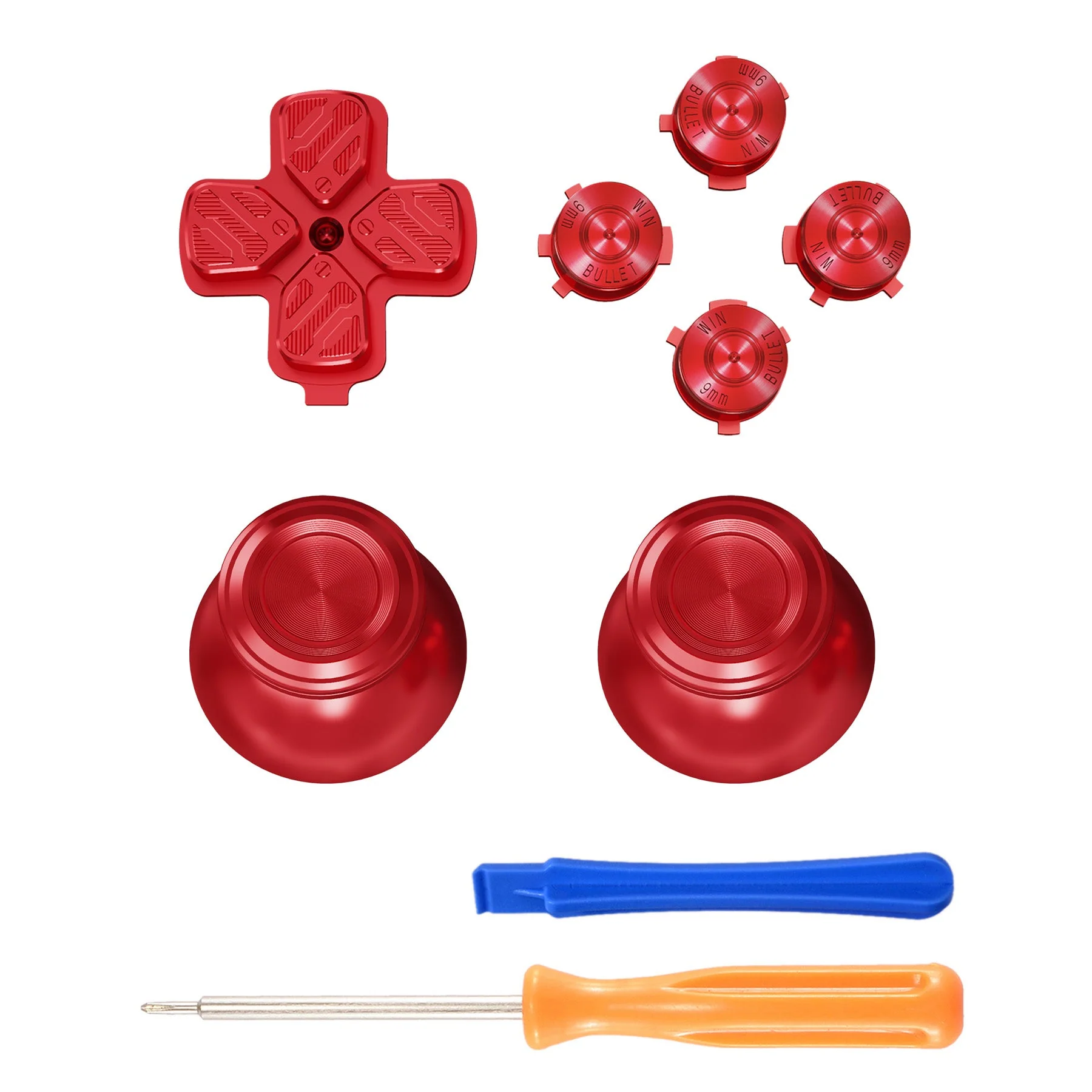 eXtremeRate Replacement Aluminum Metal Thumbsticks Dpad ABXY Buttons for PS5 Controller - Red - Image 2