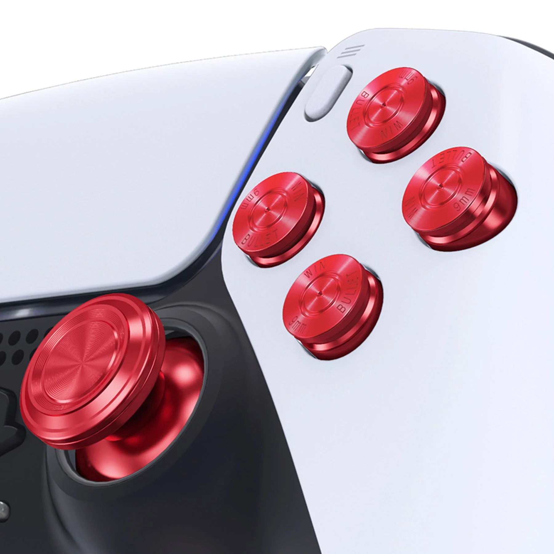 eXtremeRate Replacement Aluminum Metal Thumbsticks Dpad ABXY Buttons for PS5 Controller - Red - Image 4