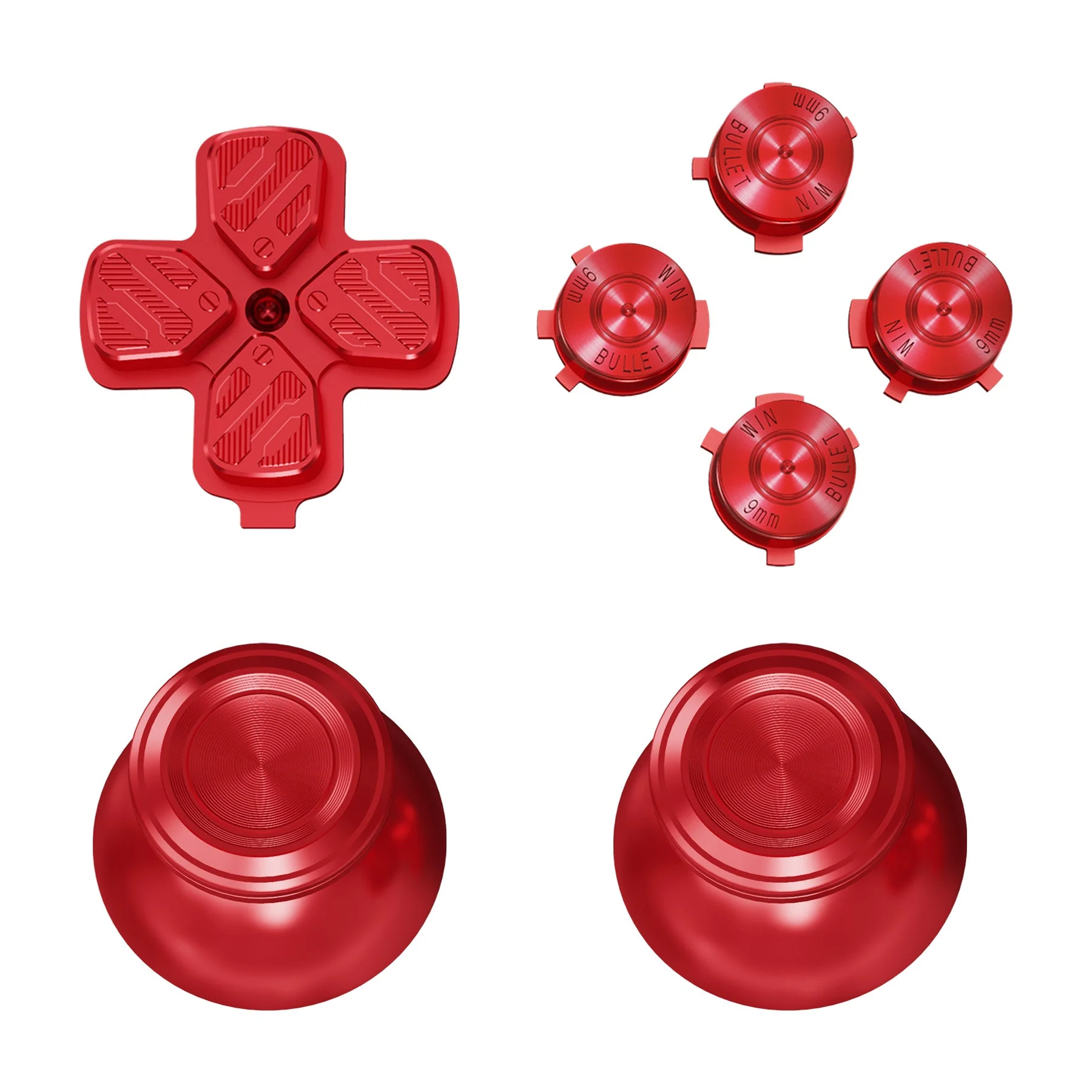 eXtremeRate Replacement Aluminum Metal Thumbsticks Dpad ABXY Buttons for PS5 Controller - Red - Image 6
