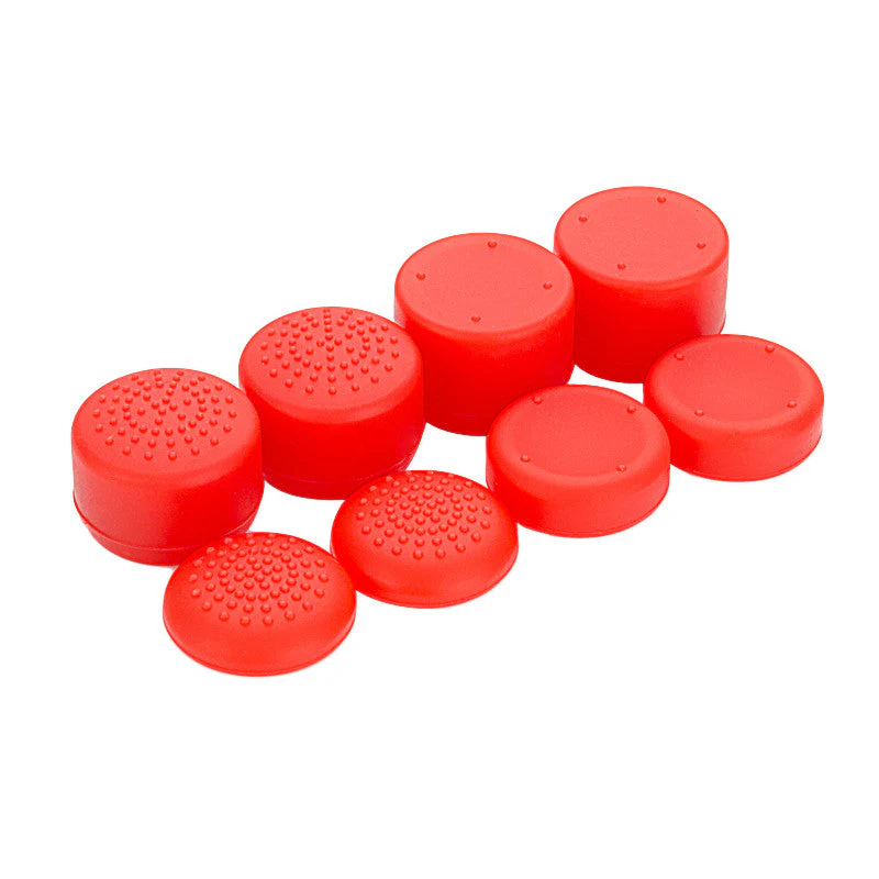 eXtremeRate 8 Pcs/Set Silicone Rubber Precision Platporm Raised Analog Sticks Thumb Grips for PS4 Slim Pro Controller - Red