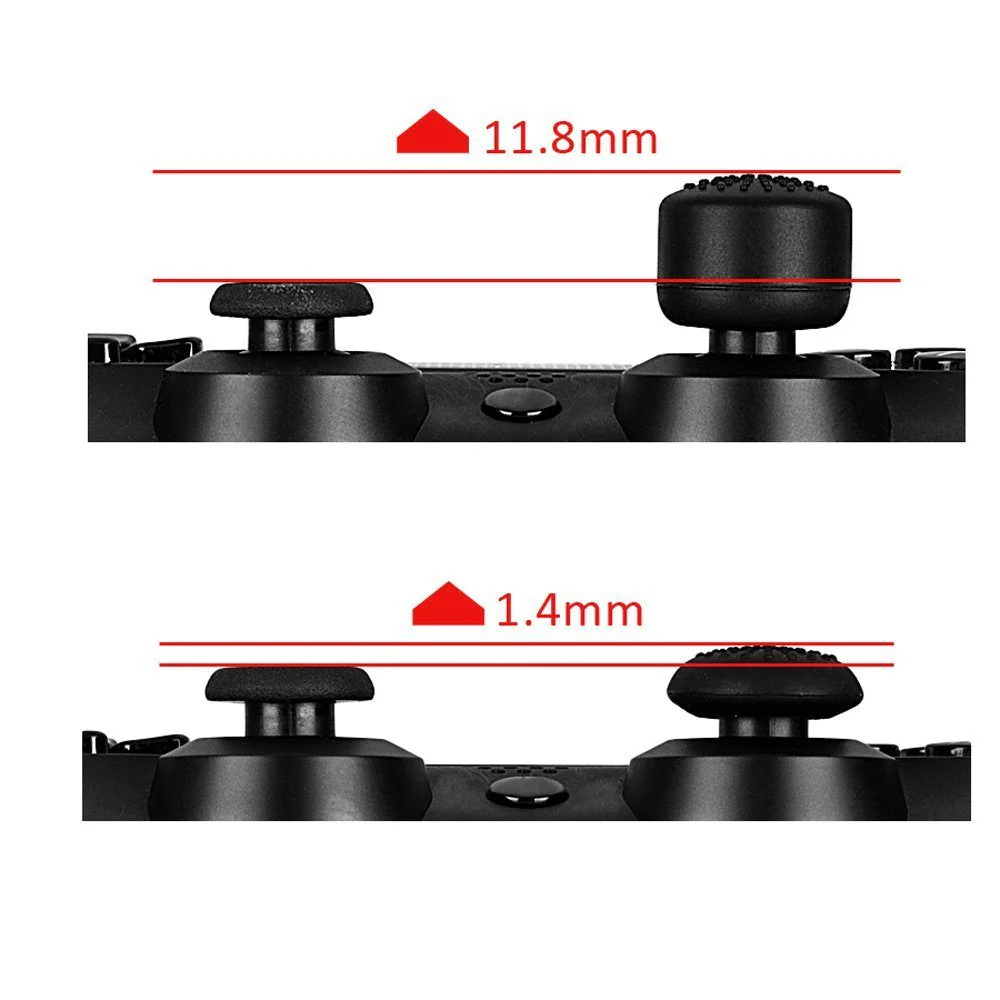 eXtremeRate 8 Pcs/Set Silicone Rubber Precision Platporm Raised Analog Sticks Thumb Grips for PS4 Slim Pro Controller - Red - Image 3