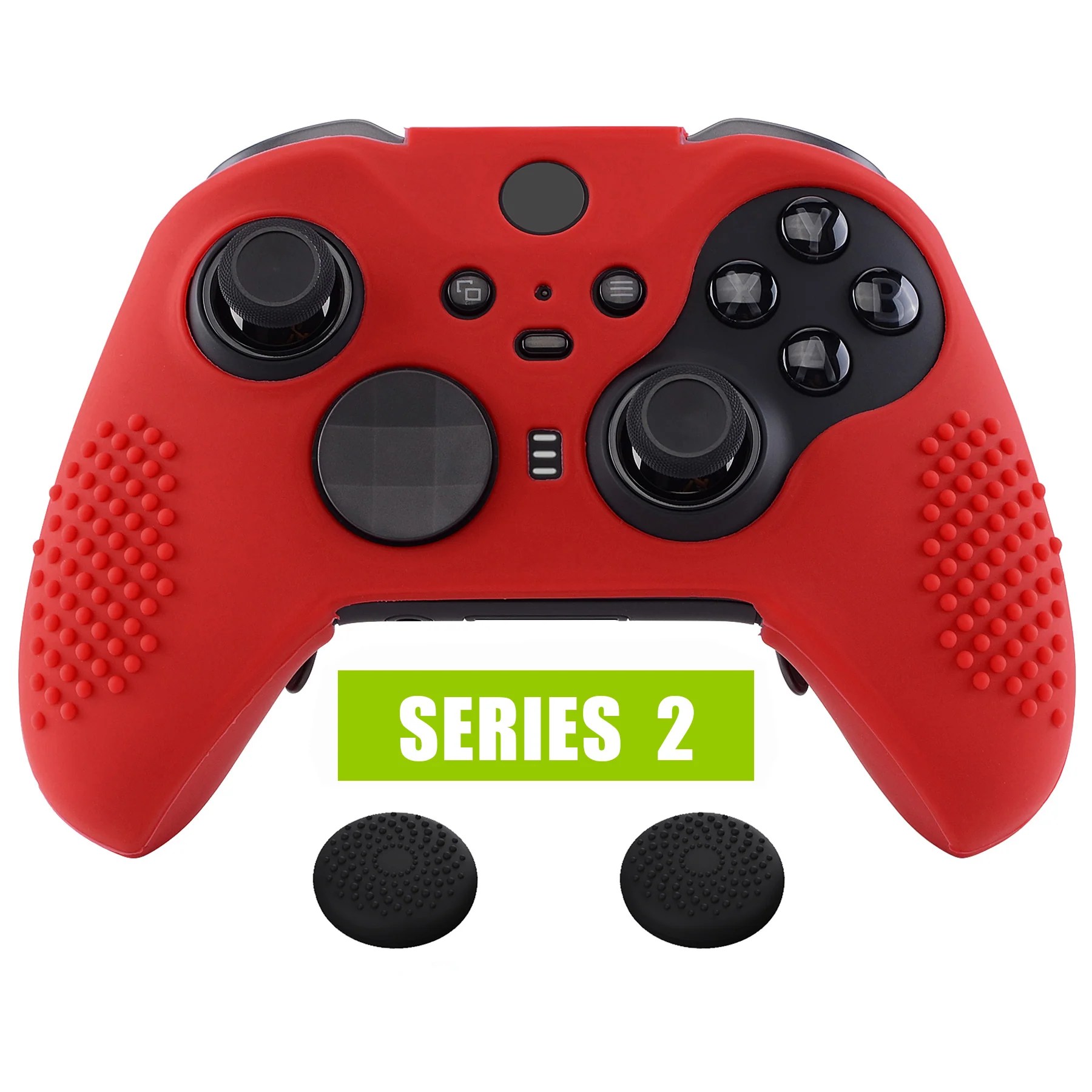 eXtremeRate PlayVital Protective Anti-Slip Silicone Case with Thumb Grips Caps for Xbox One Elite Series 2 & Elite 2 Core Controller - Red