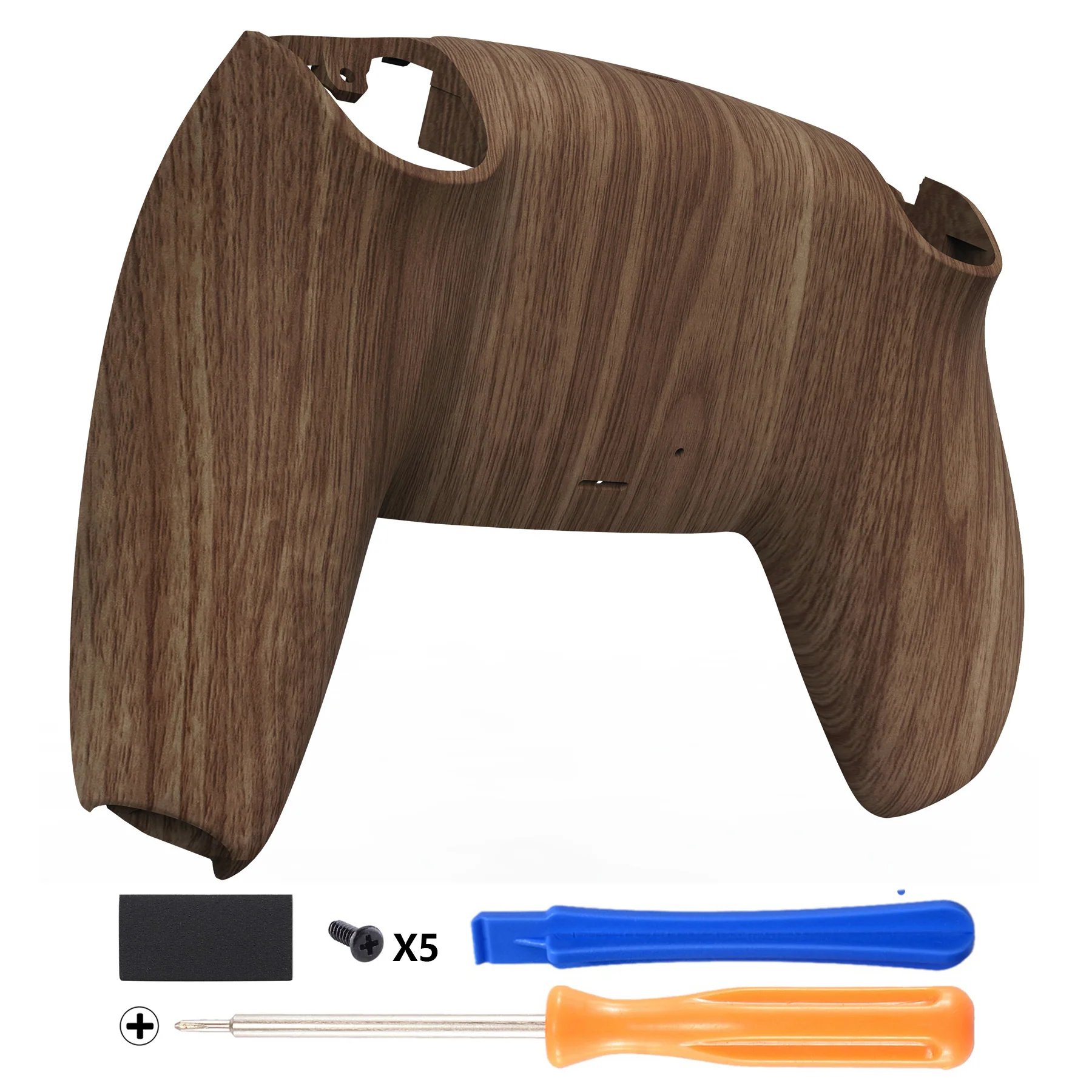 eXtremeRate Replacement Back Housing Bottom Shell Compatible with PS5 Controller BDM-010/020/030/040/050 - Wood Grain