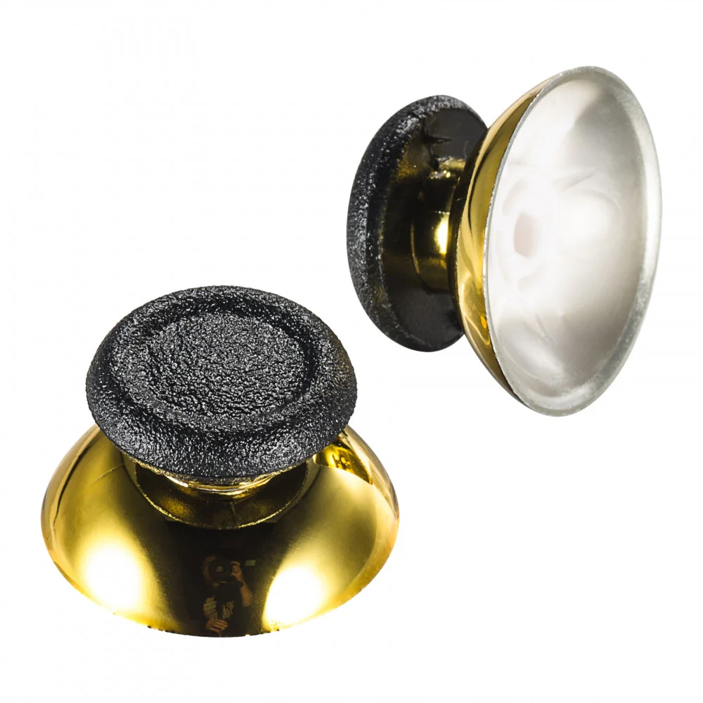 eXtremeRate Replacement Analog Black Rubber Thumbsticks Compatible with PS4 Controller - Chrome Gold