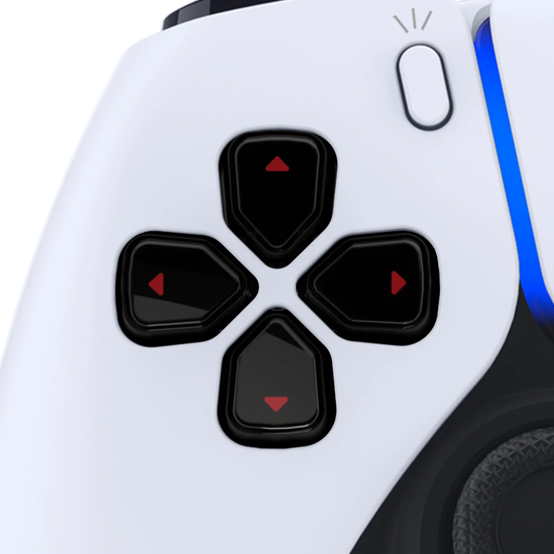eXtremeRate Replacement Custom Three-Tone Dpad Action Buttons with Redesigned Symbols for PS5 Controller - Black & Clear & Carmine Red - Image 5