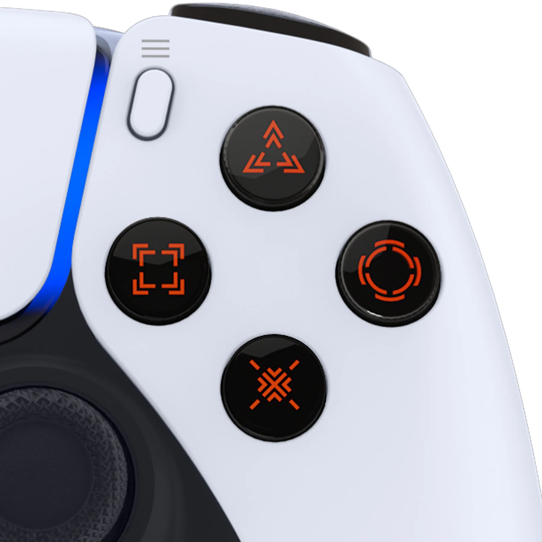 eXtremeRate Replacement Custom Three-Tone Dpad Action Buttons with Redesigned Symbols for PS5 Controller - Black & Clear & Orange - Image 6