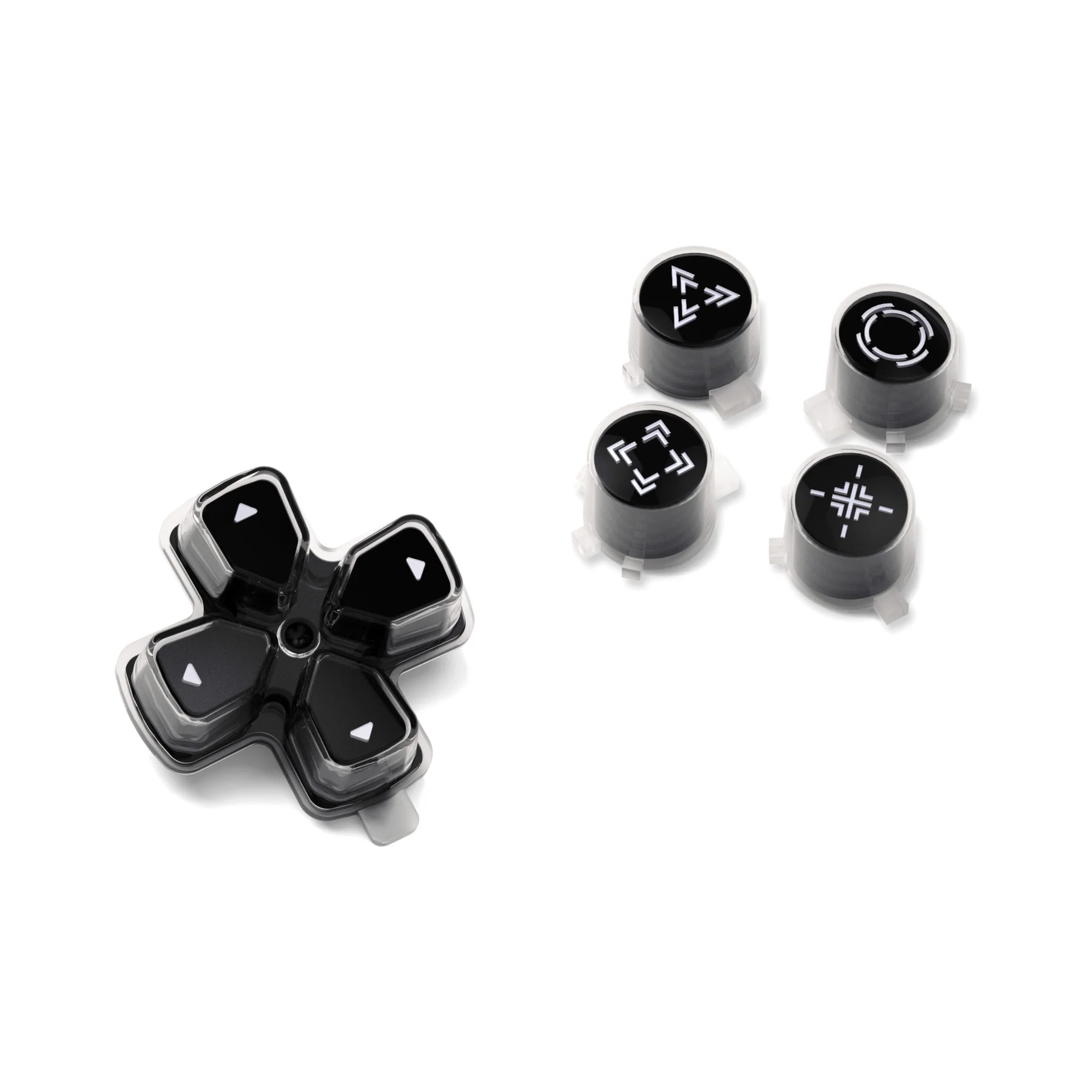 eXtremeRate Replacement Custom Three-Tone Dpad Action Buttons with Redesigned Symbols for PS5 Controller - Black & Clear & White - Image 8