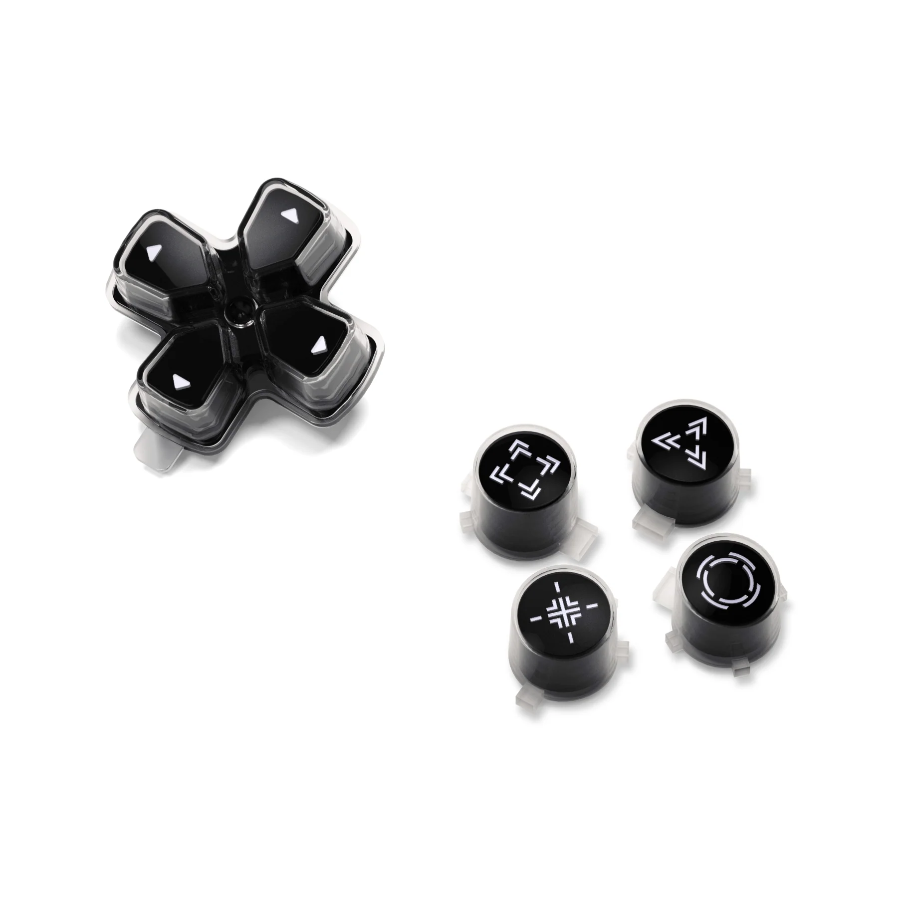 eXtremeRate Replacement Custom Three-Tone Dpad Action Buttons with Redesigned Symbols for PS5 Controller - Black & Clear & White - Image 9
