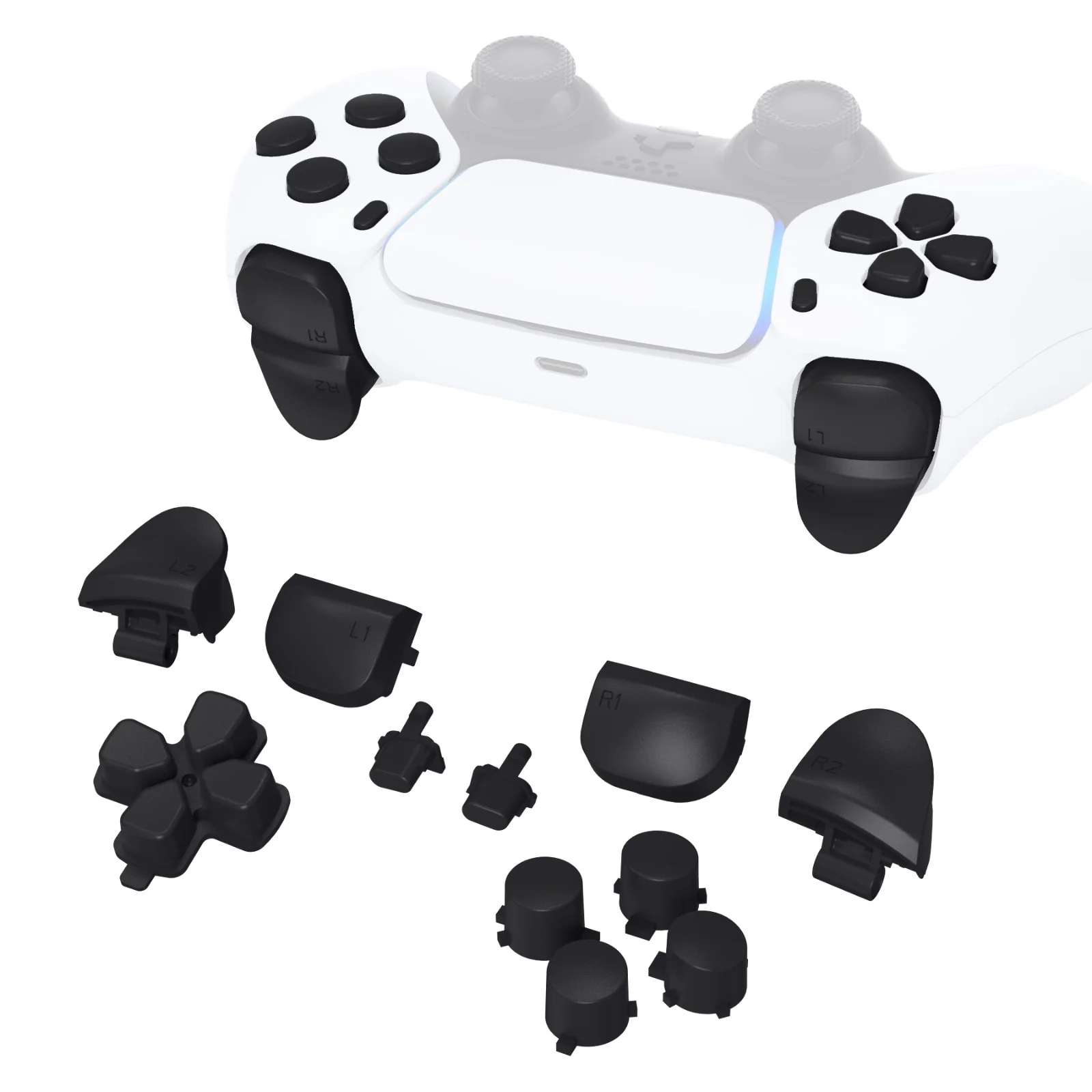 eXtremeRate Replacement Full Set Buttons Compatible with PS5 Controller BDM-010/020 - Black