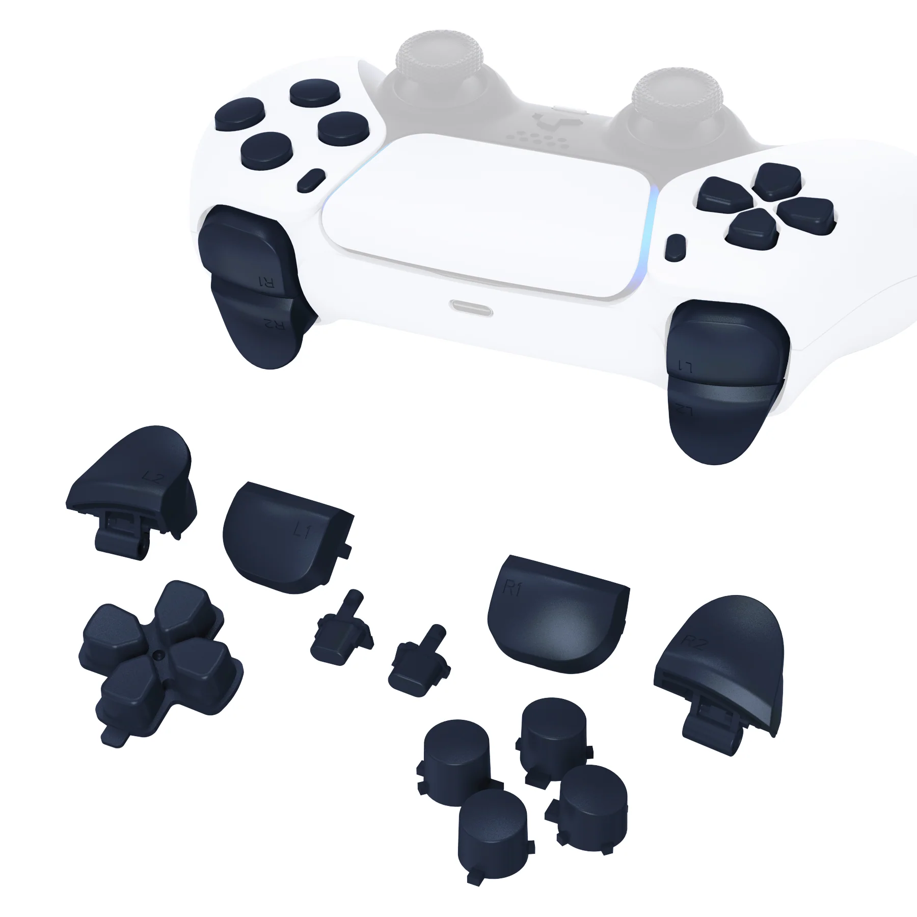 eXtremeRate Replacement Full Set Buttons Compatible with PS5 Controller BDM-010/020 - Midnight Blue