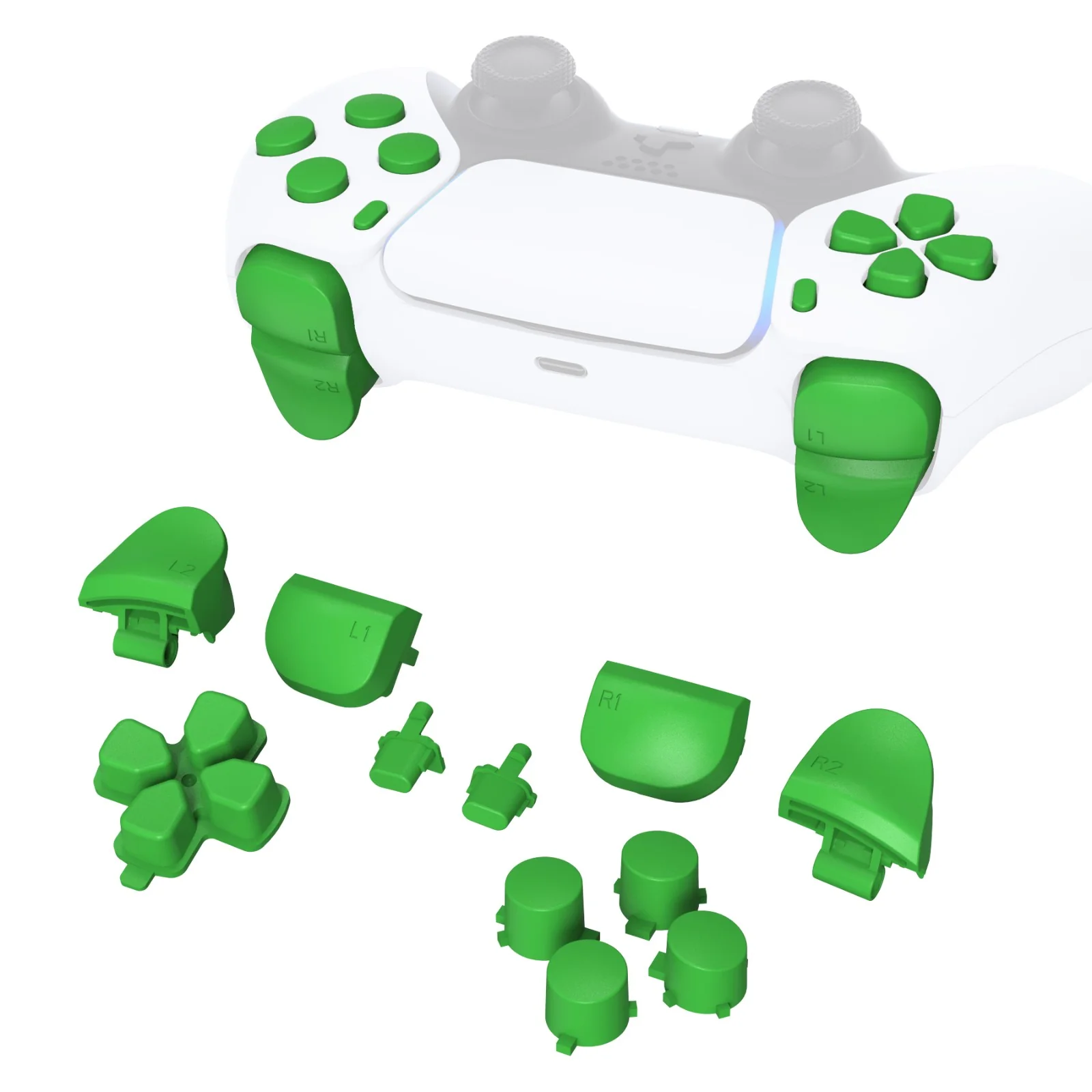 eXtremeRate Replacement Full Set Buttons Compatible with PS5 Controller BDM-010/020 - Green