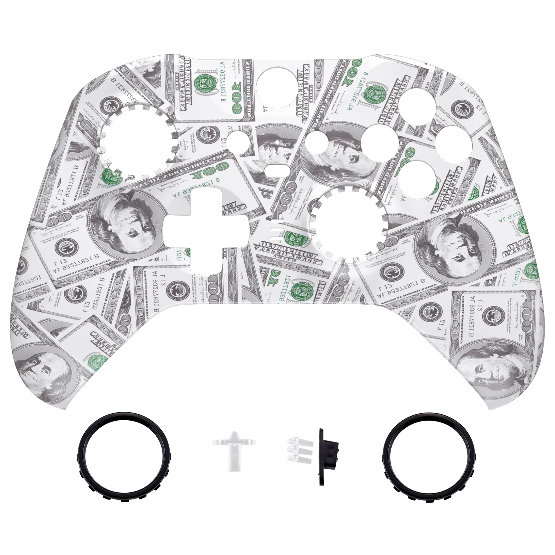 eXtremeRate Replacement Front Housing Shell Case with Accent Rings for Xbox One Elite Series 2 & Elite 2 Core Controller (Model 1797) - The $100 Cash Money