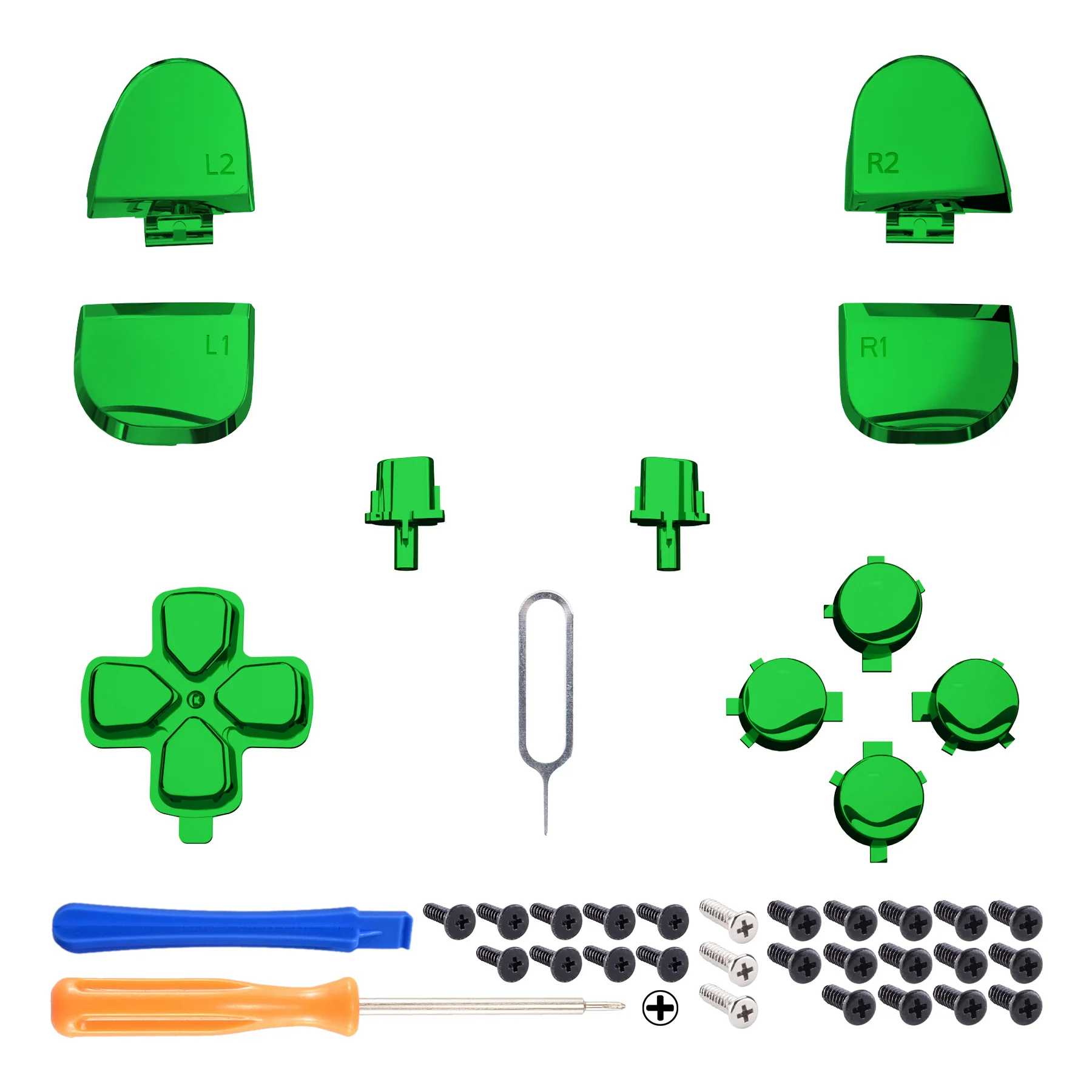 eXtremeRate Replacement Full Set Buttons Compatible with PS5 Controller BDM-030/040/050/060 - Chrome Green - Image 2